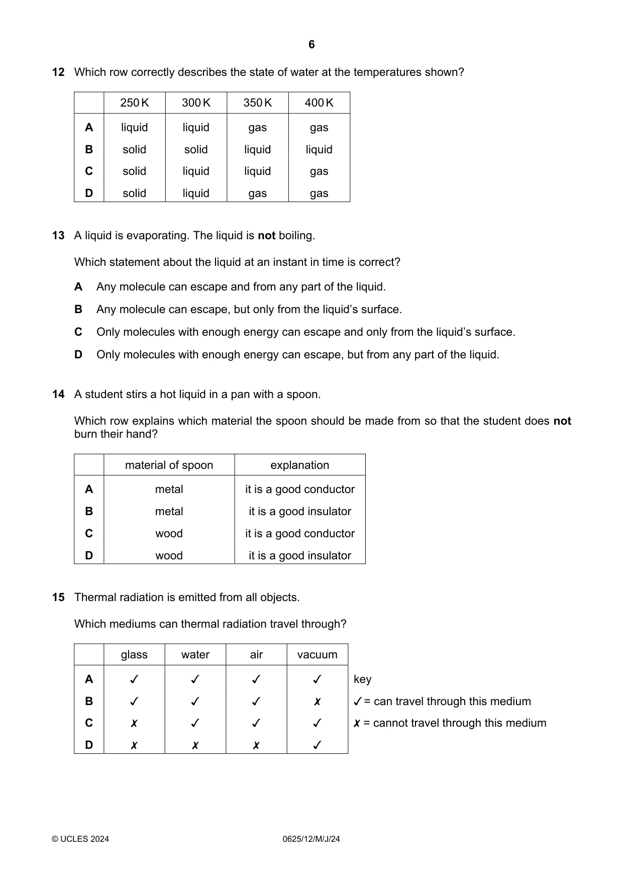 Cambridge IGCSE Physics 0625 2024 May/June Paper 1 · Variant 2 question paper, page 6 of 16