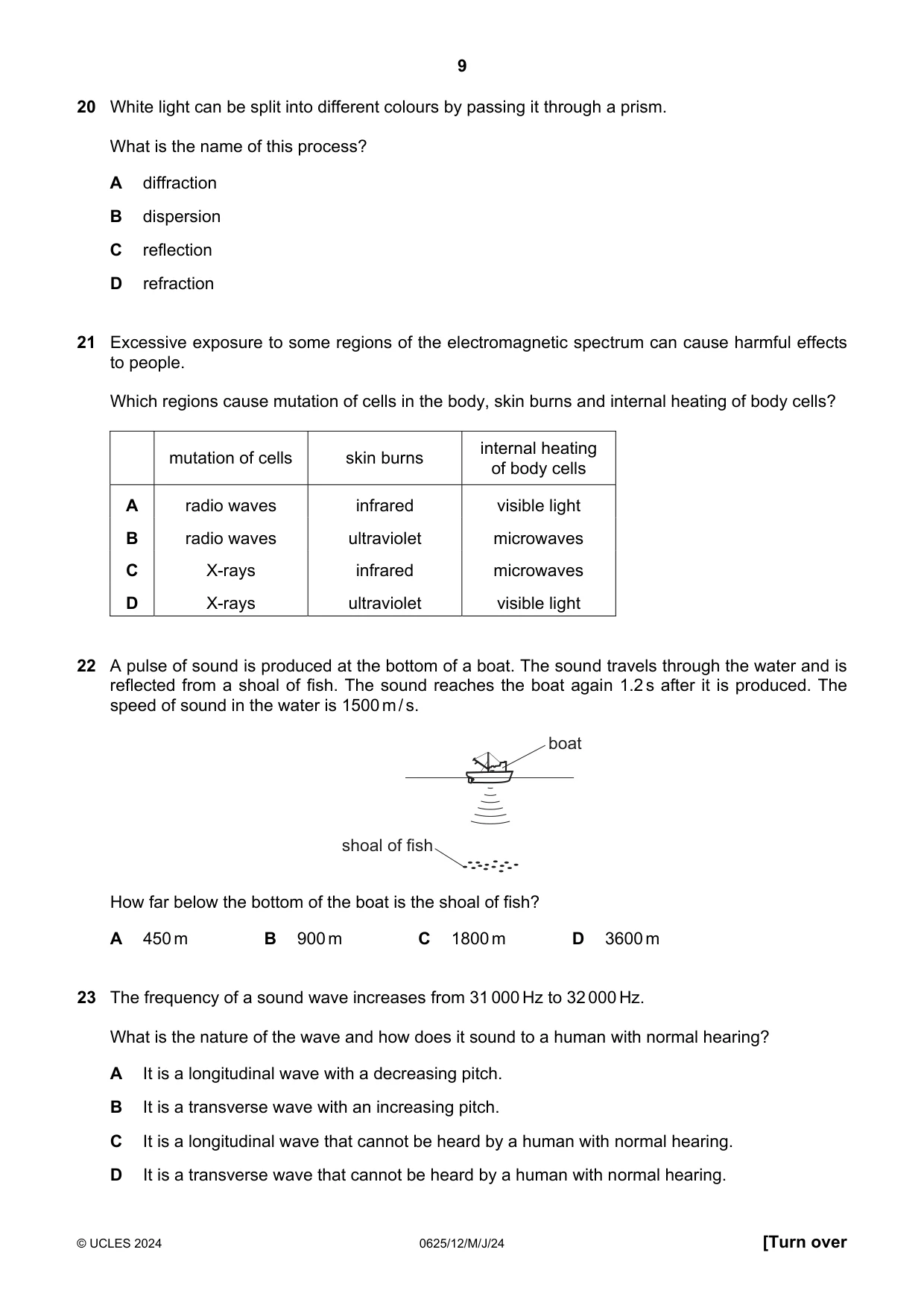 Cambridge IGCSE Physics 0625 2024 May/June Paper 1 · Variant 2 question paper, page 9 of 16