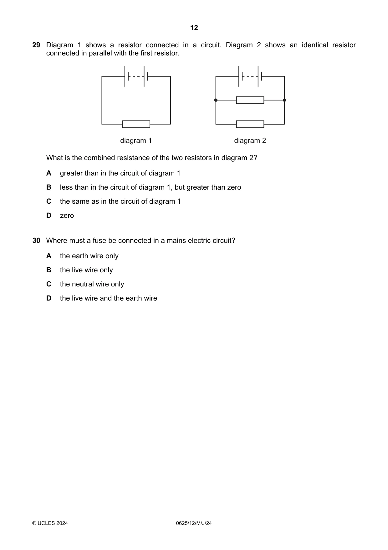 Cambridge IGCSE Physics 0625 2024 May/June Paper 1 · Variant 2 question paper, page 12 of 16
