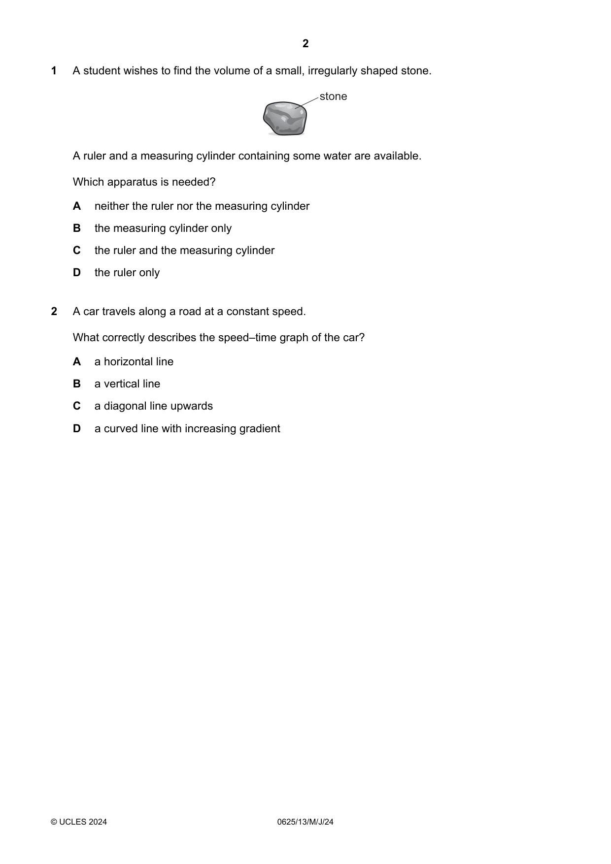 Cambridge IGCSE Physics 0625 2024 May/June Paper 1 · Variant 3 question paper, page 2 of 16