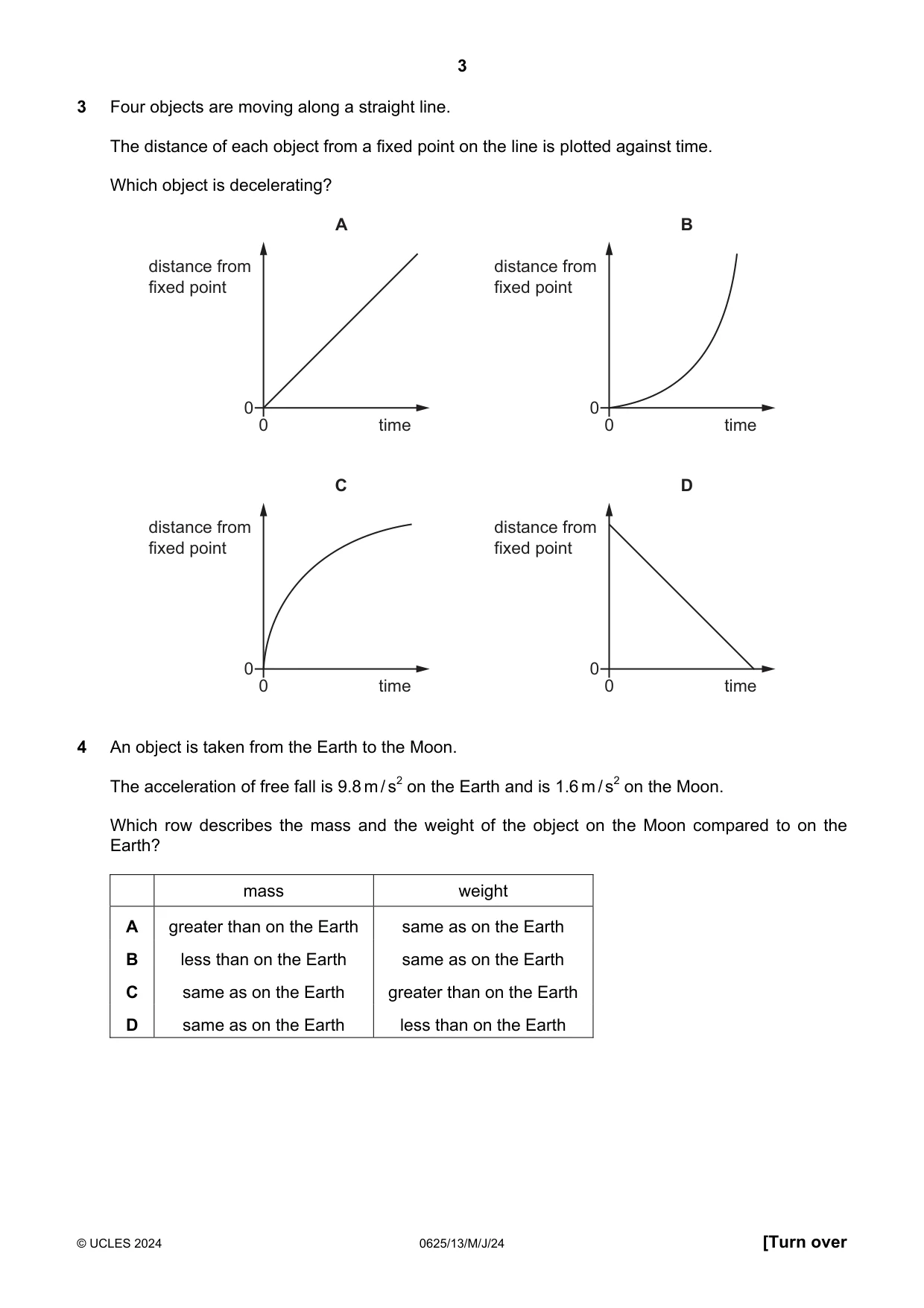 Cambridge IGCSE Physics 0625 2024 May/June Paper 1 · Variant 3 question paper, page 3 of 16