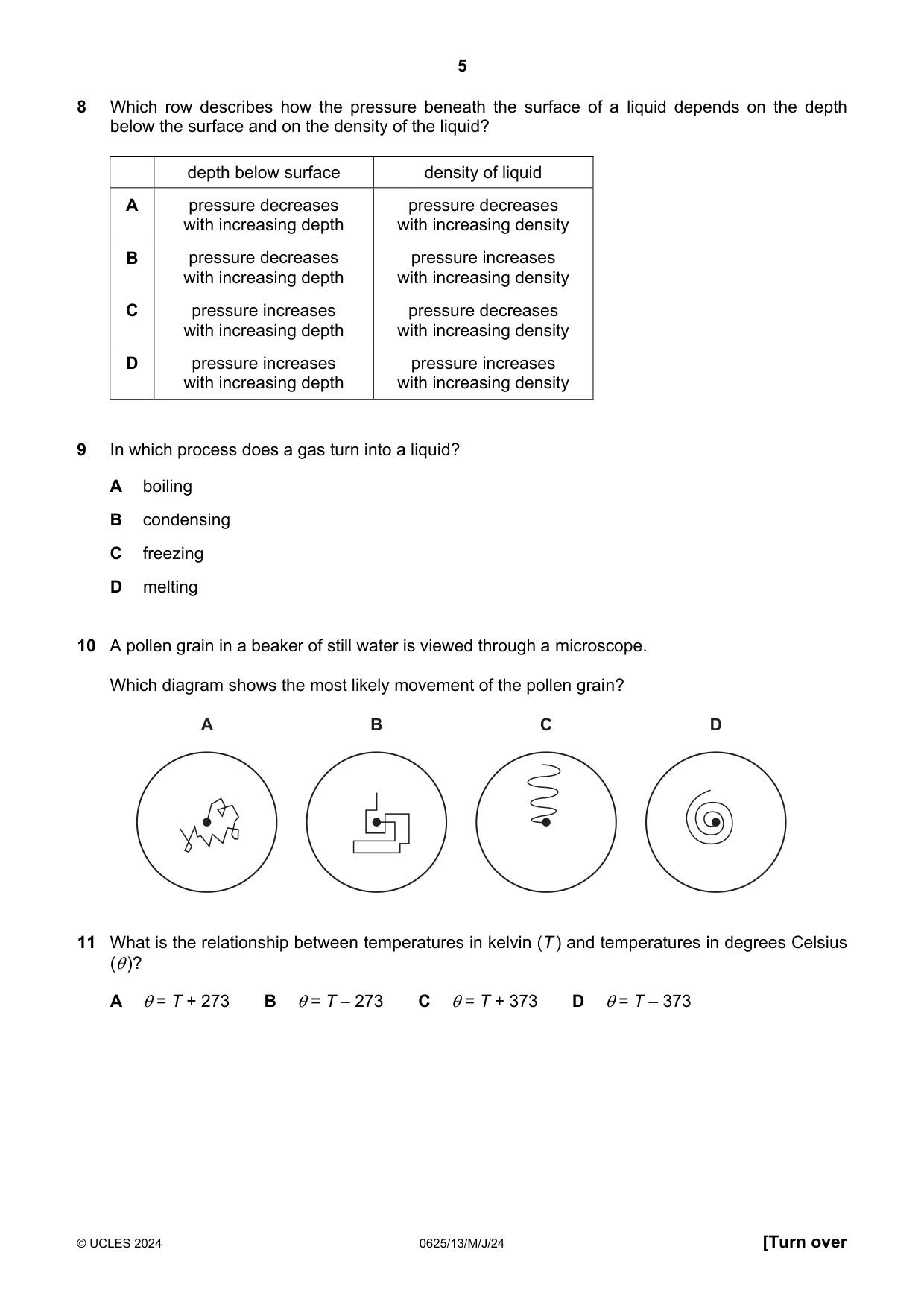 Cambridge IGCSE Physics 0625 2024 May/June Paper 1 · Variant 3 question paper, page 5 of 16
