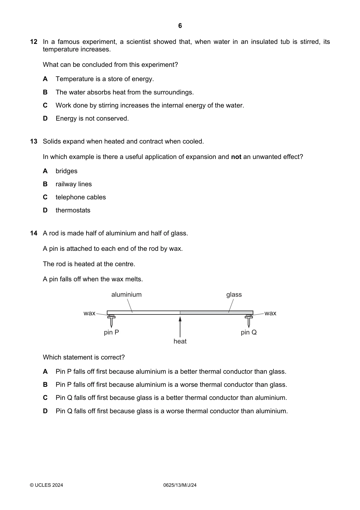 Cambridge IGCSE Physics 0625 2024 May/June Paper 1 · Variant 3 question paper, page 6 of 16