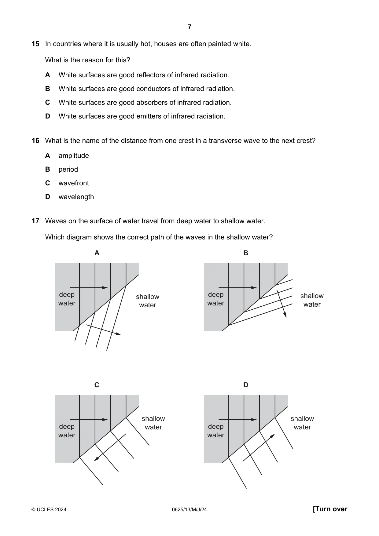 Cambridge IGCSE Physics 0625 2024 May/June Paper 1 · Variant 3 question paper, page 7 of 16