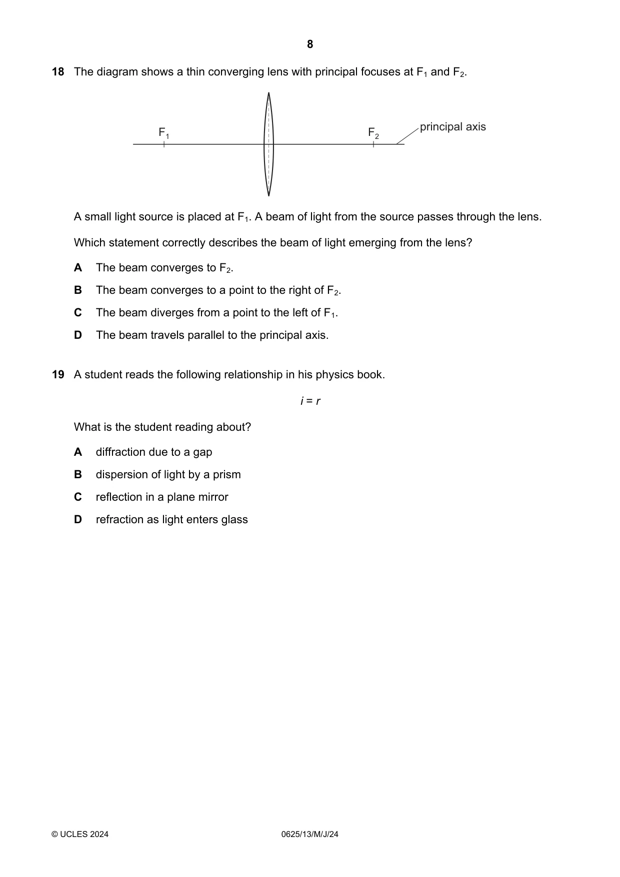 Cambridge IGCSE Physics 0625 2024 May/June Paper 1 · Variant 3 question paper, page 8 of 16