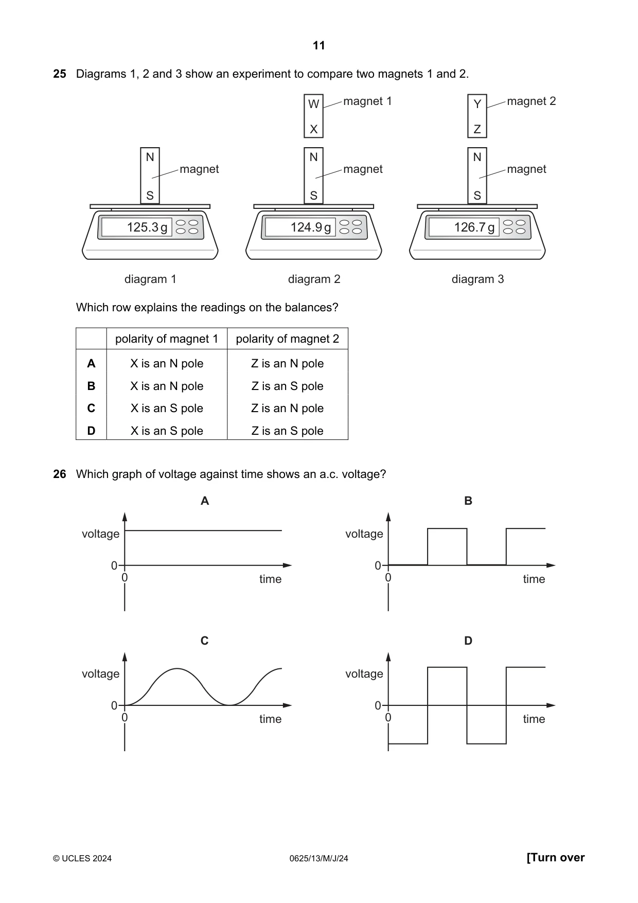 Cambridge IGCSE Physics 0625 2024 May/June Paper 1 · Variant 3 question paper, page 11 of 16