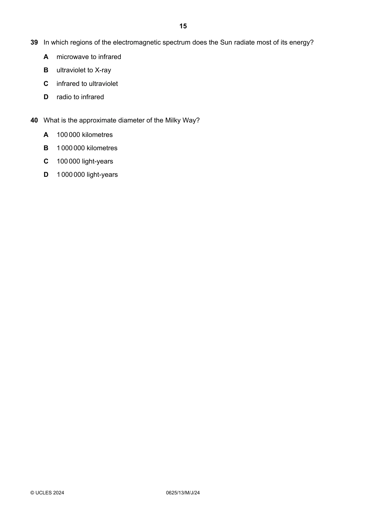 Cambridge IGCSE Physics 0625 2024 May/June Paper 1 · Variant 3 question paper, page 15 of 16