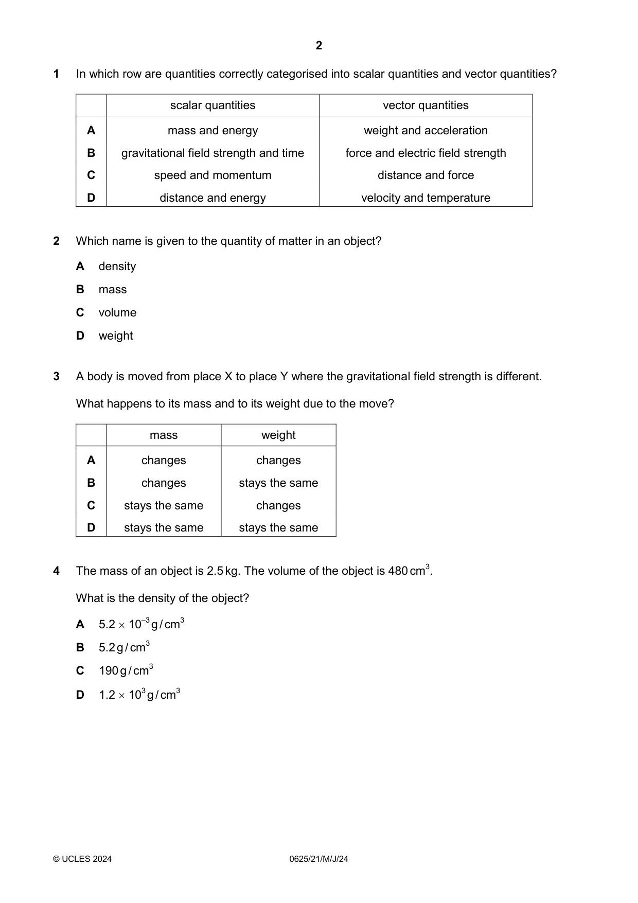 Cambridge IGCSE Physics 0625 2024 May/June Paper 2 · Variant 1 question paper, page 2 of 16