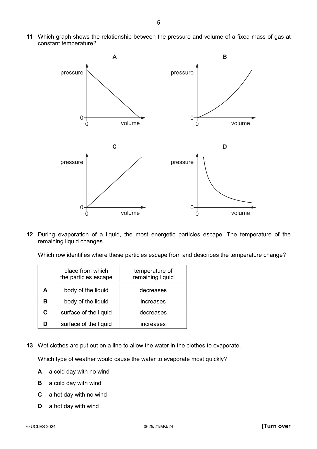 Cambridge IGCSE Physics 0625 2024 May/June Paper 2 · Variant 1 question paper, page 5 of 16