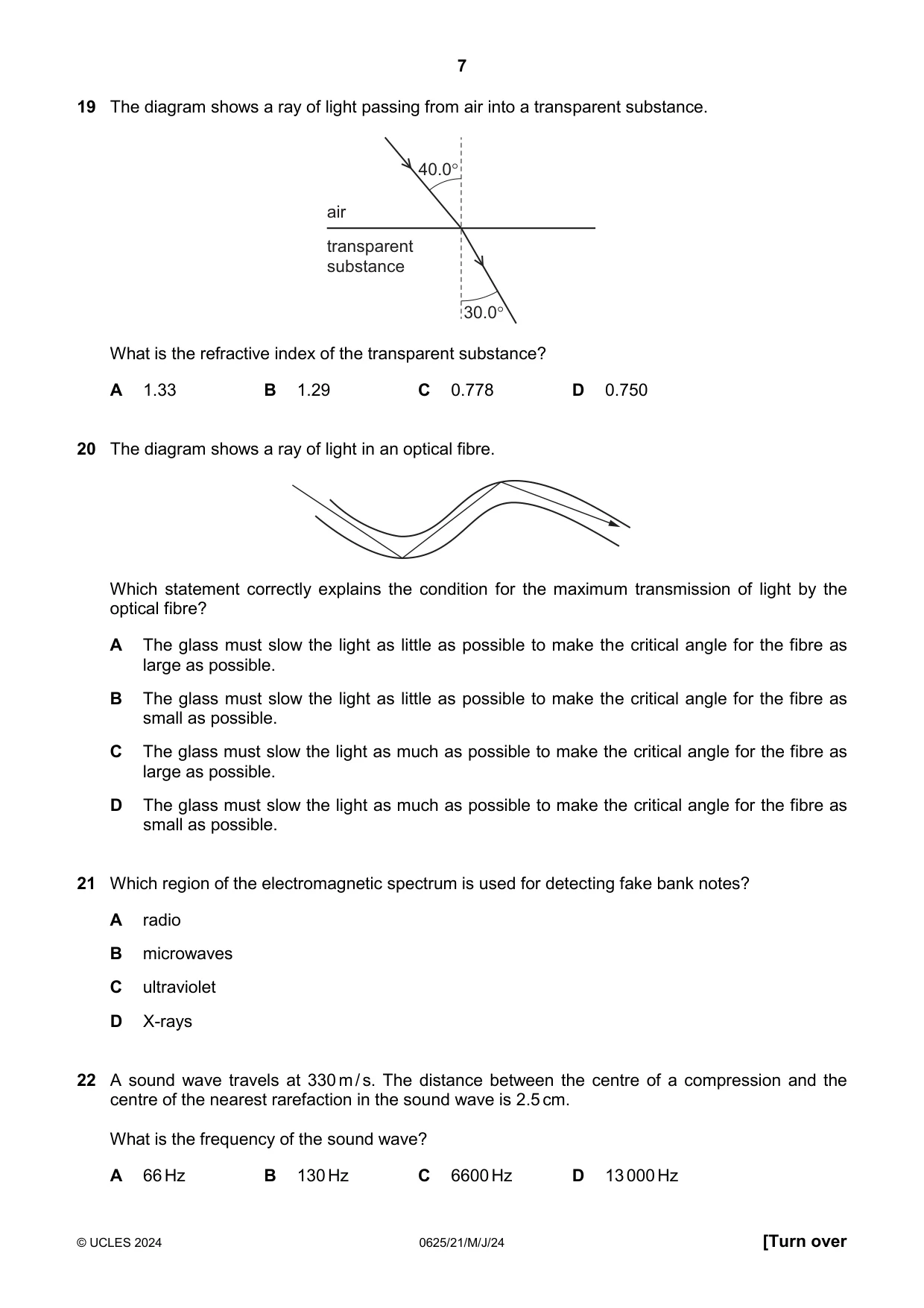Cambridge IGCSE Physics 0625 2024 May/June Paper 2 · Variant 1 question paper, page 7 of 16