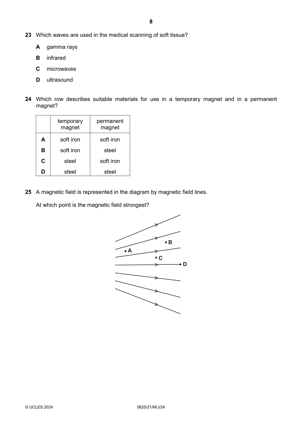 Cambridge IGCSE Physics 0625 2024 May/June Paper 2 · Variant 1 question paper, page 8 of 16