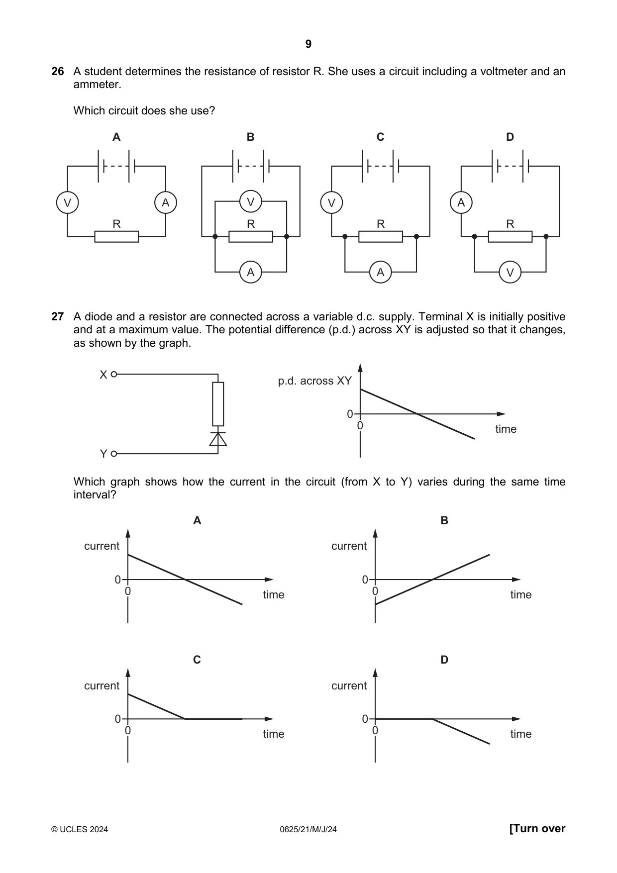 Cambridge IGCSE Physics 0625 2024 May/June Paper 2 · Variant 1 question paper, page 9 of 16
