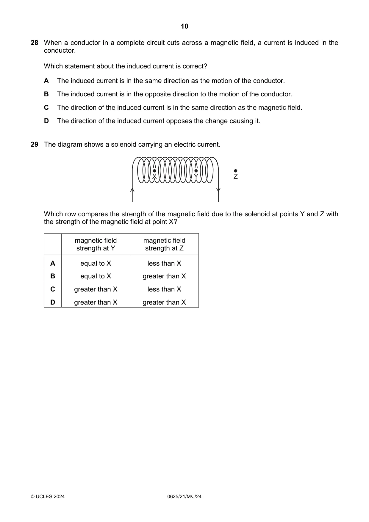 Cambridge IGCSE Physics 0625 2024 May/June Paper 2 · Variant 1 question paper, page 10 of 16
