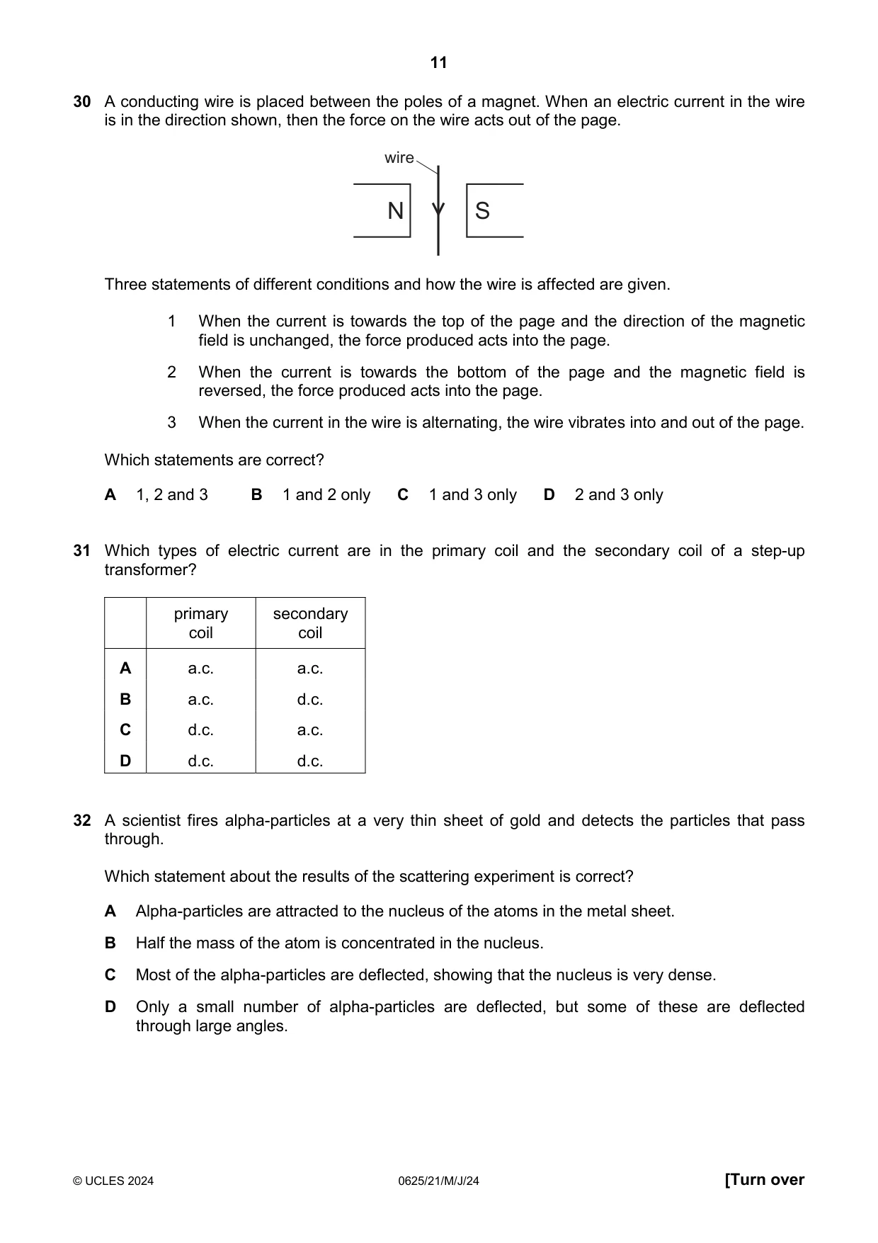 Cambridge IGCSE Physics 0625 2024 May/June Paper 2 · Variant 1 question paper, page 11 of 16