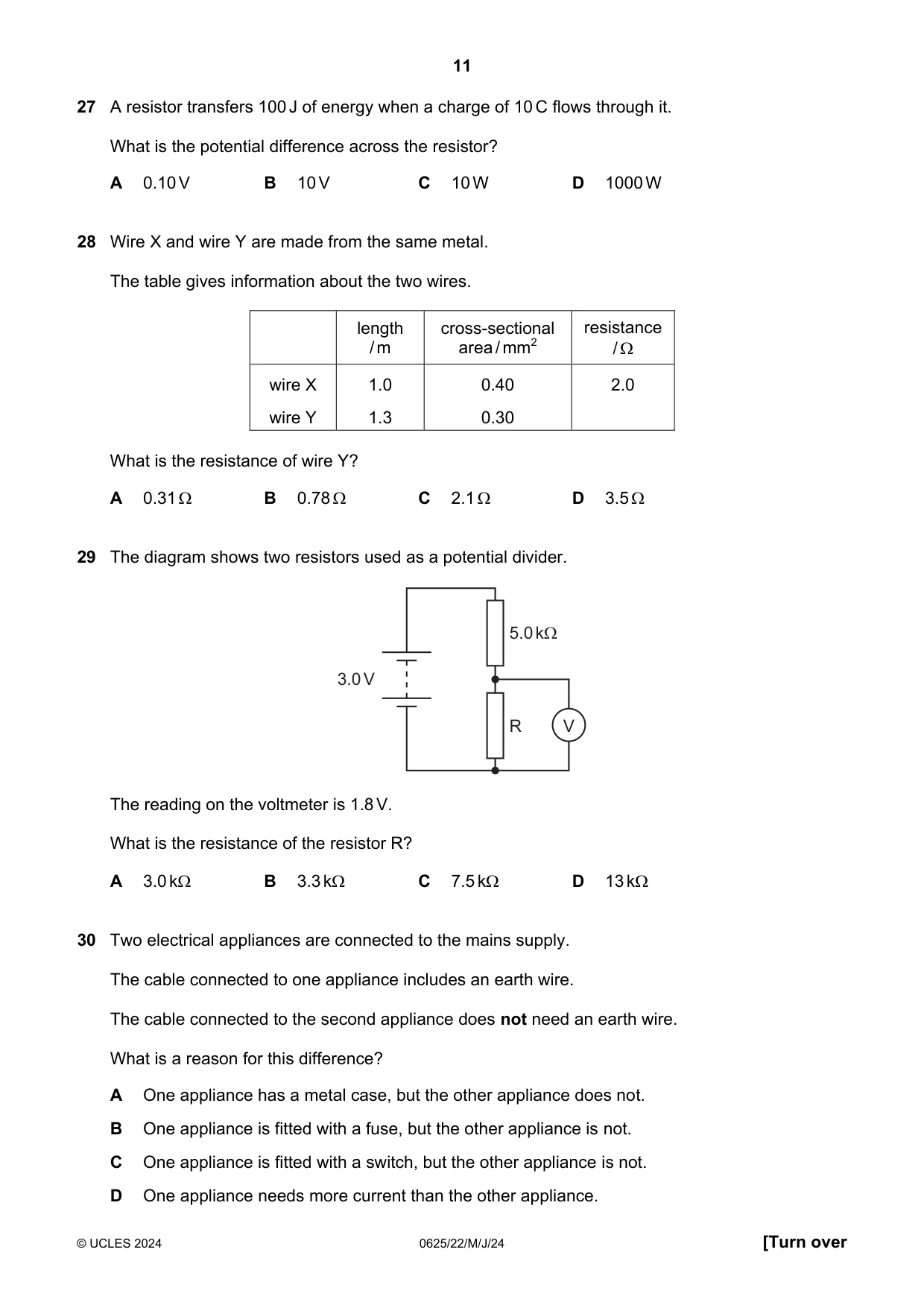 Cambridge IGCSE Physics 0625 2024 May/June Paper 2 · Variant 2 question paper, page 11 of 16