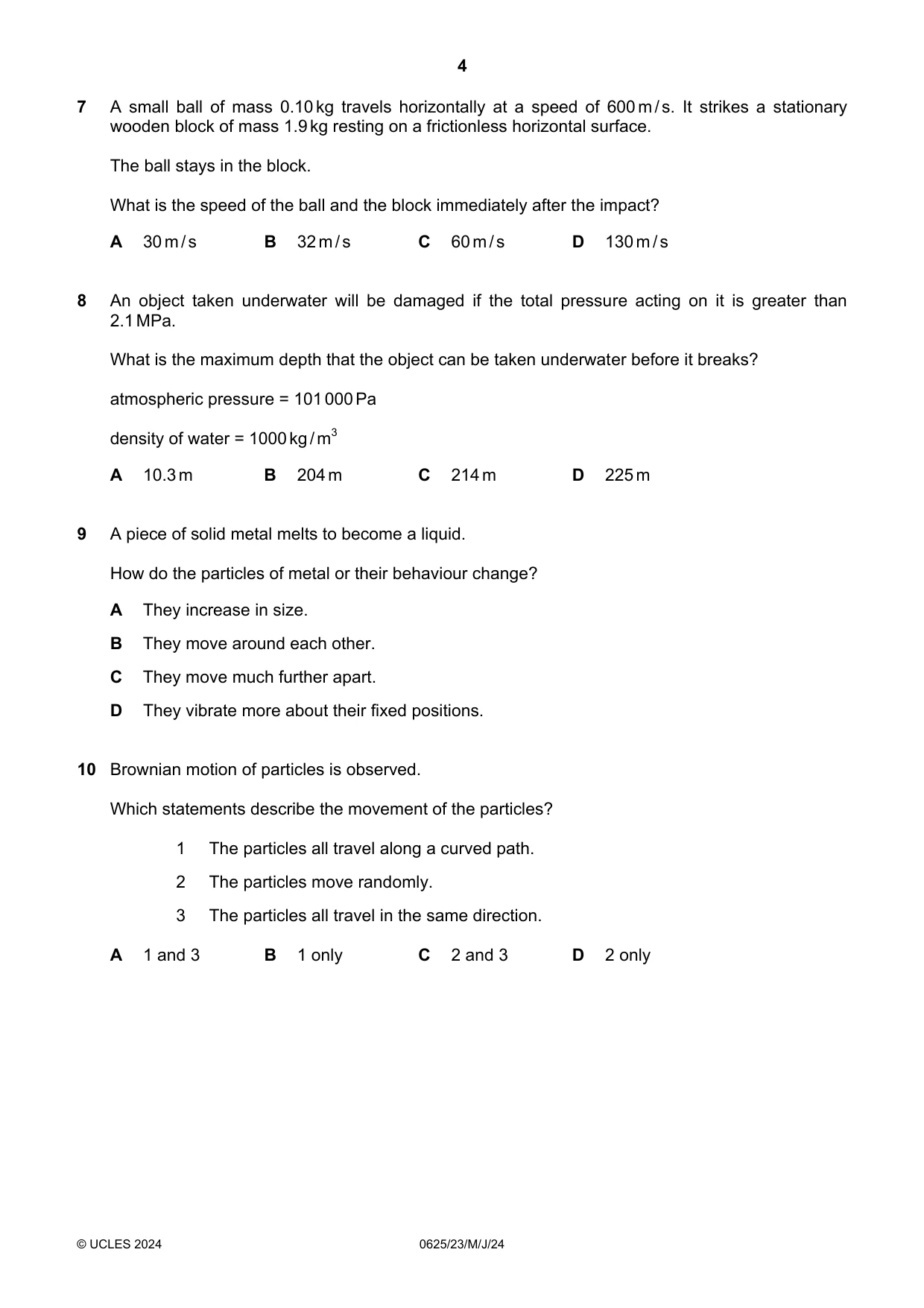 Cambridge IGCSE Physics 0625 2024 May/June Paper 2 · Variant 3 question paper, page 4 of 16
