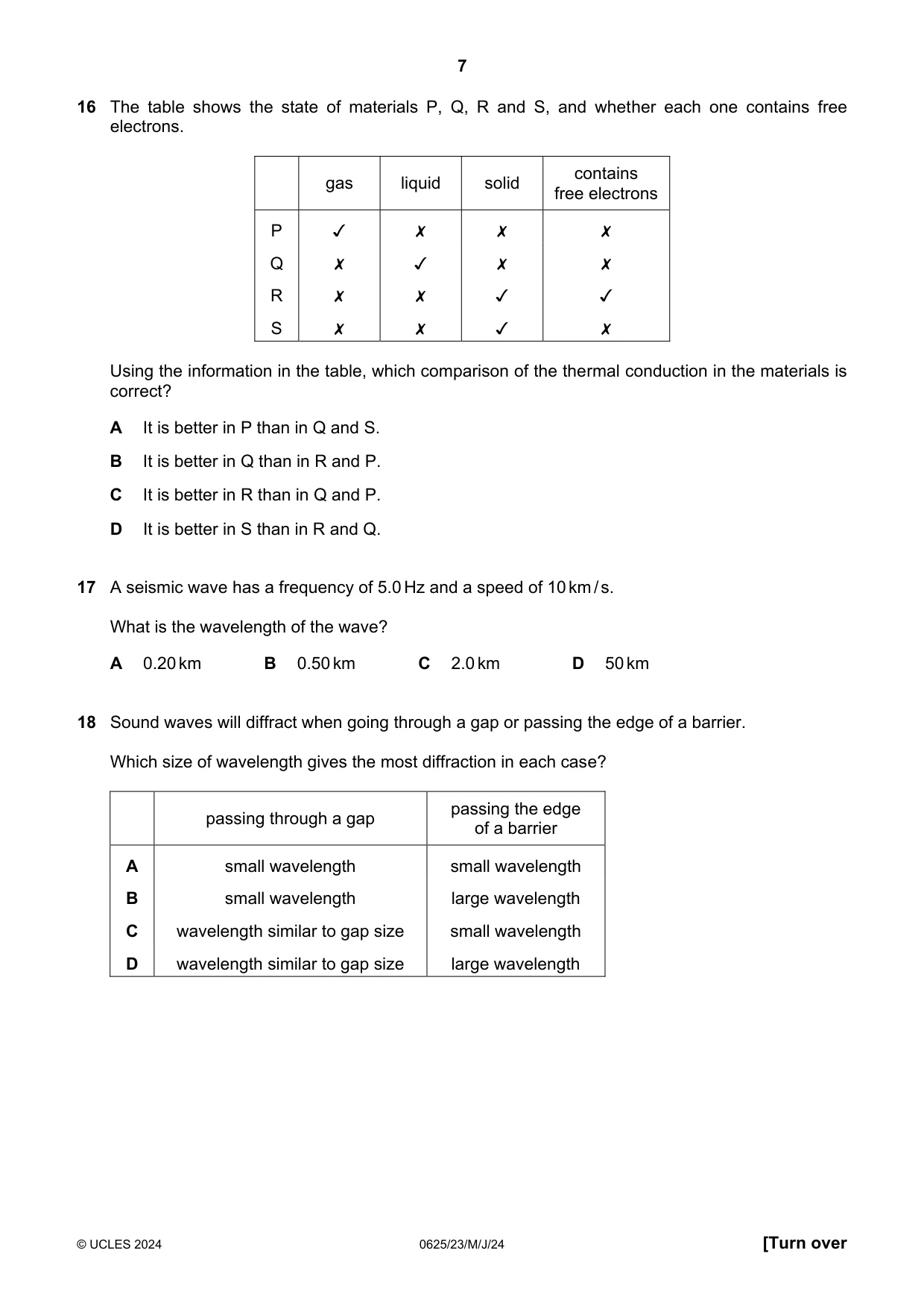 Cambridge IGCSE Physics 0625 2024 May/June Paper 2 · Variant 3 question paper, page 7 of 16