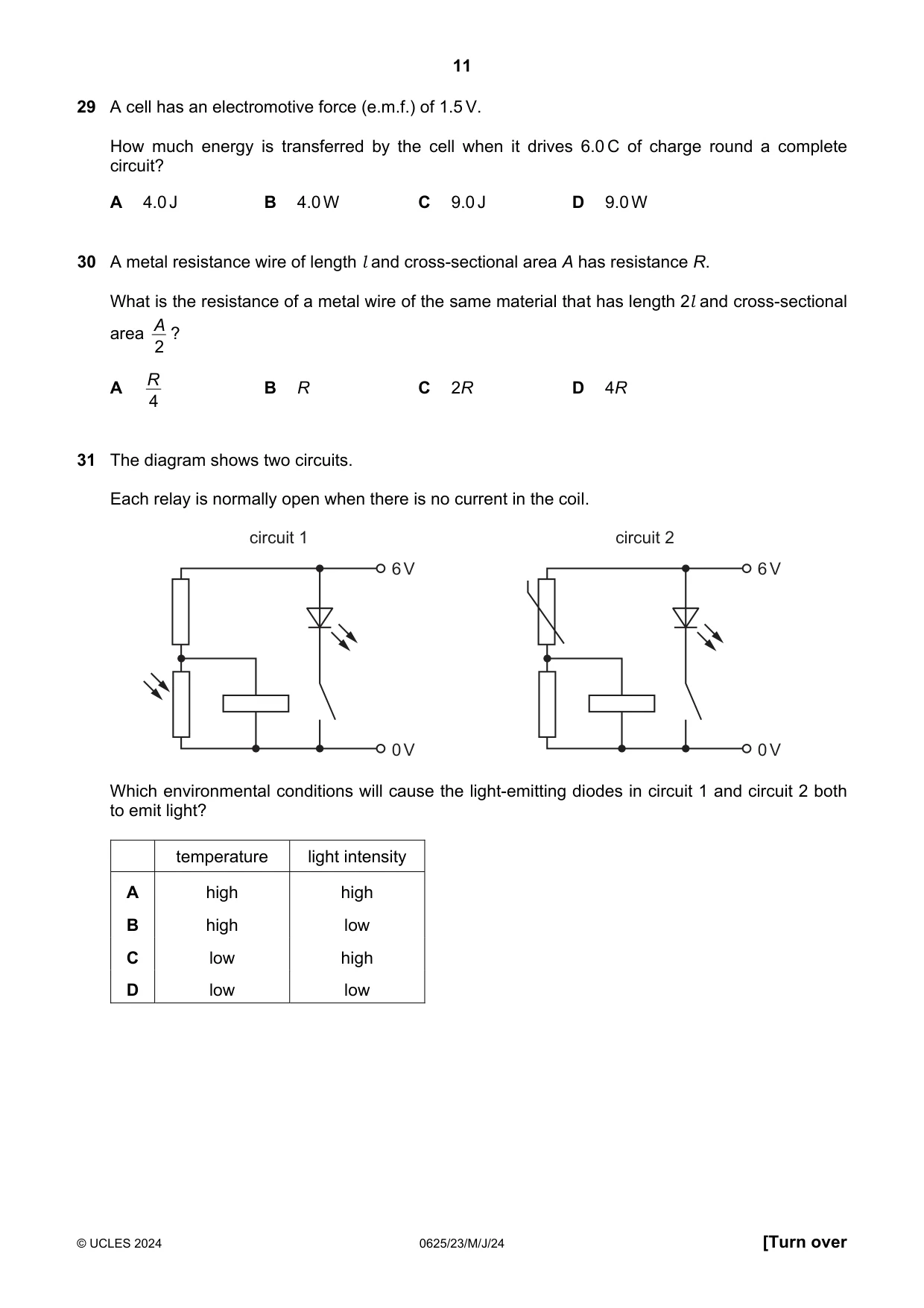 Cambridge IGCSE Physics 0625 2024 May/June Paper 2 · Variant 3 question paper, page 11 of 16