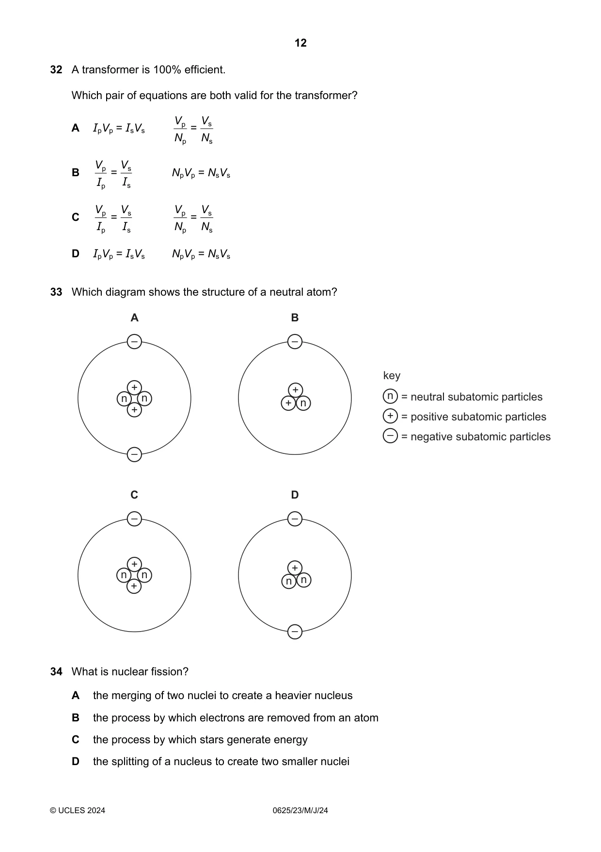 Cambridge IGCSE Physics 0625 2024 May/June Paper 2 · Variant 3 question paper, page 12 of 16