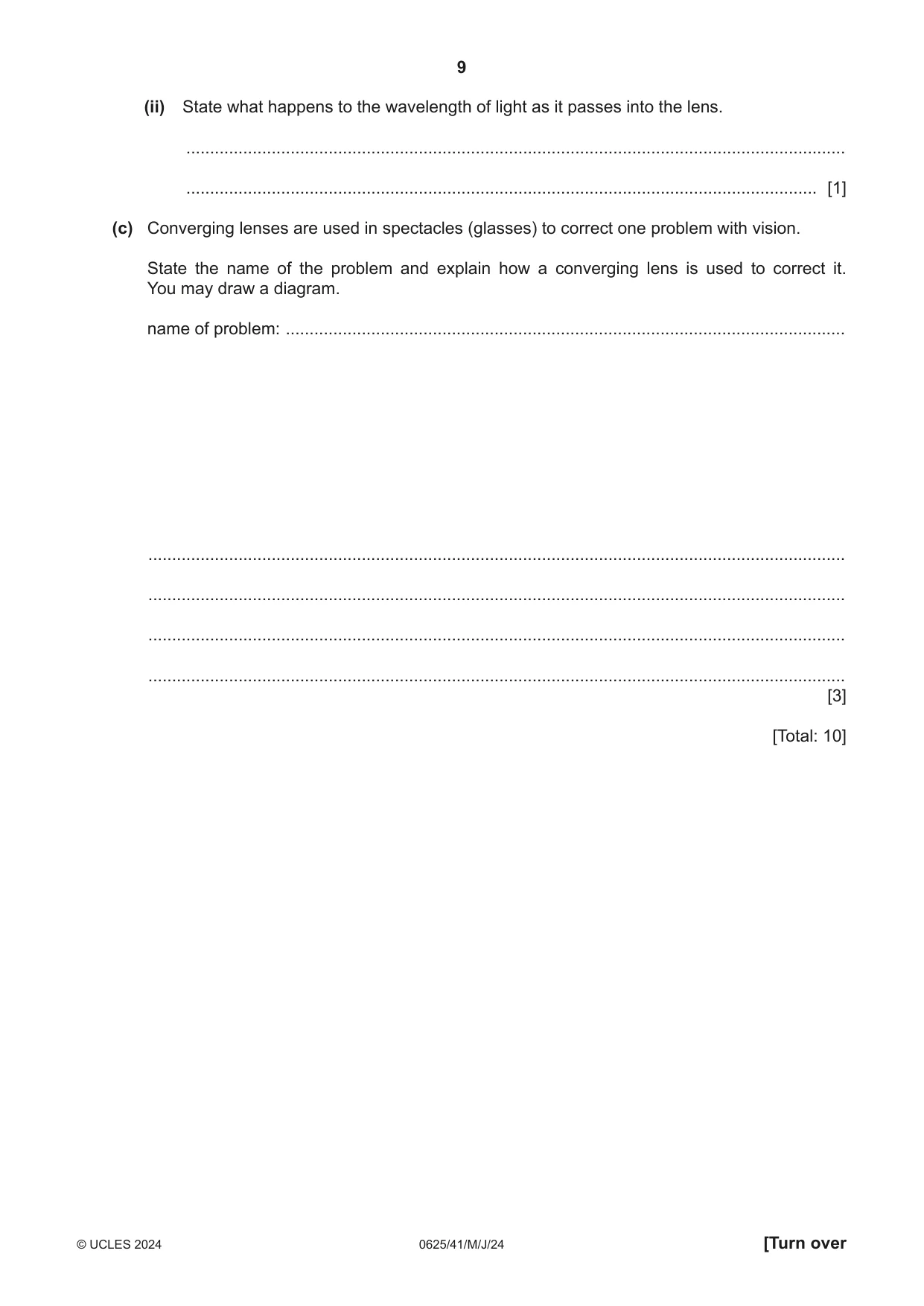 Cambridge IGCSE Physics 0625 2024 May/June Paper 4 · Variant 1 question paper, page 9 of 16