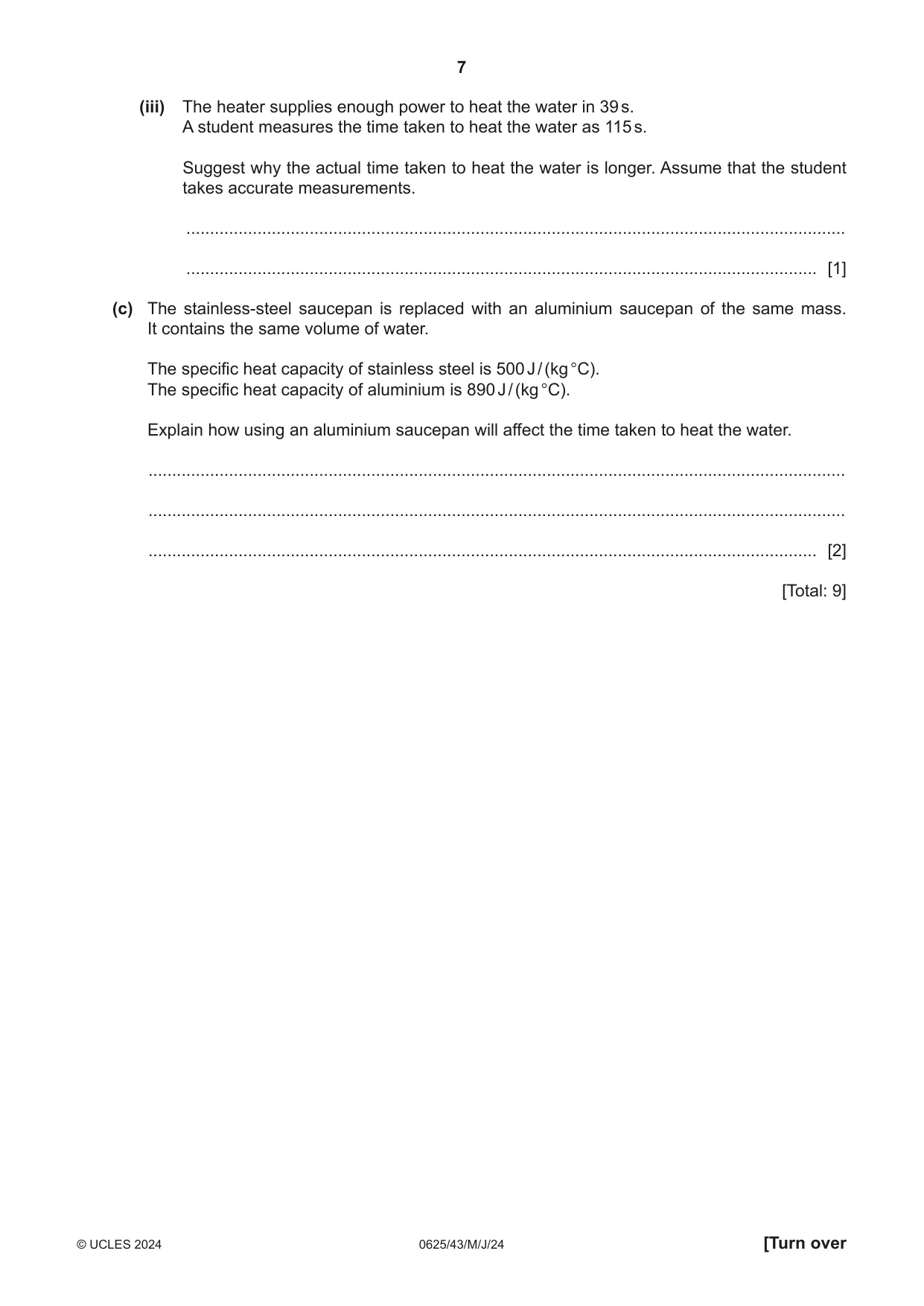 Cambridge IGCSE Physics 0625 2024 May/June Paper 4 · Variant 3 question paper, page 7 of 16