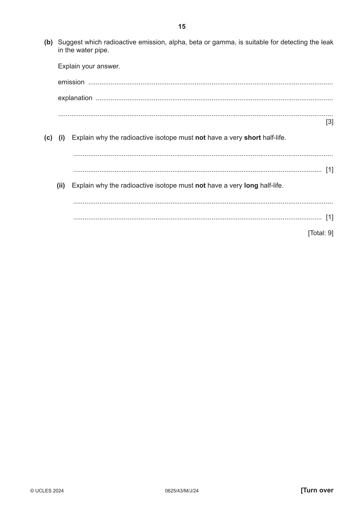 Cambridge IGCSE Physics 0625 2024 May/June Paper 4 · Variant 3 question paper, page 15 of 16