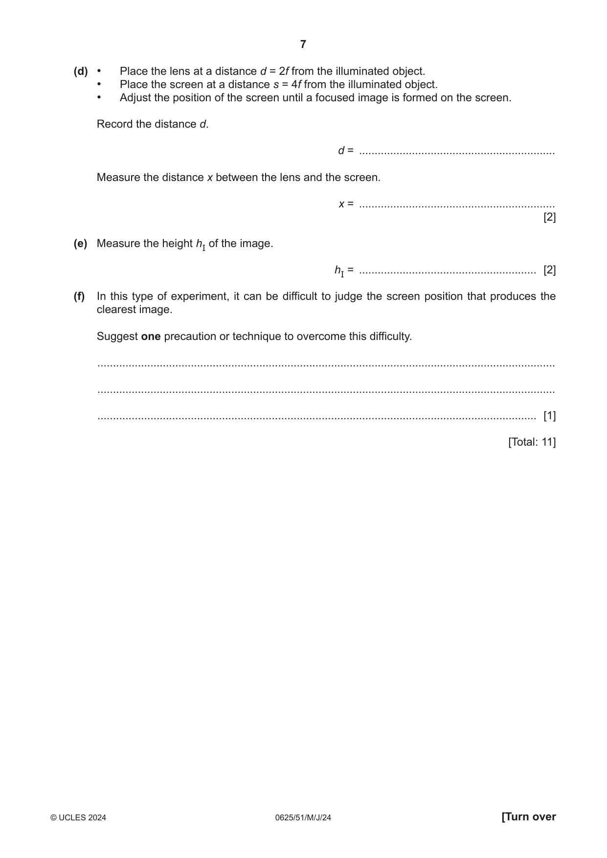 Cambridge IGCSE Physics 0625 2024 May/June Paper 5 · Variant 1 question paper, page 7 of 12