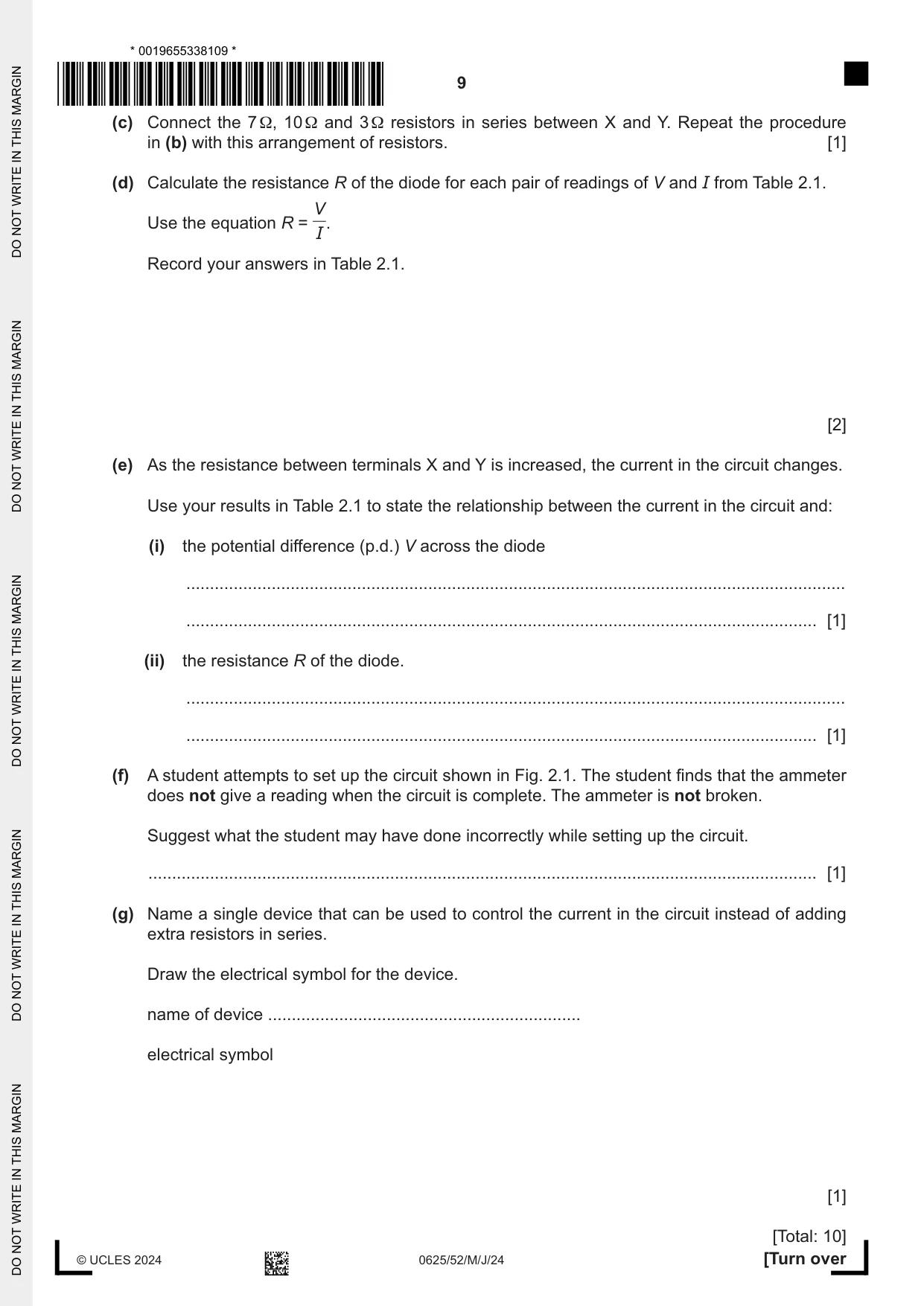 Cambridge IGCSE Physics 0625 2024 May/June Paper 5 · Variant 2 question paper, page 9 of 16