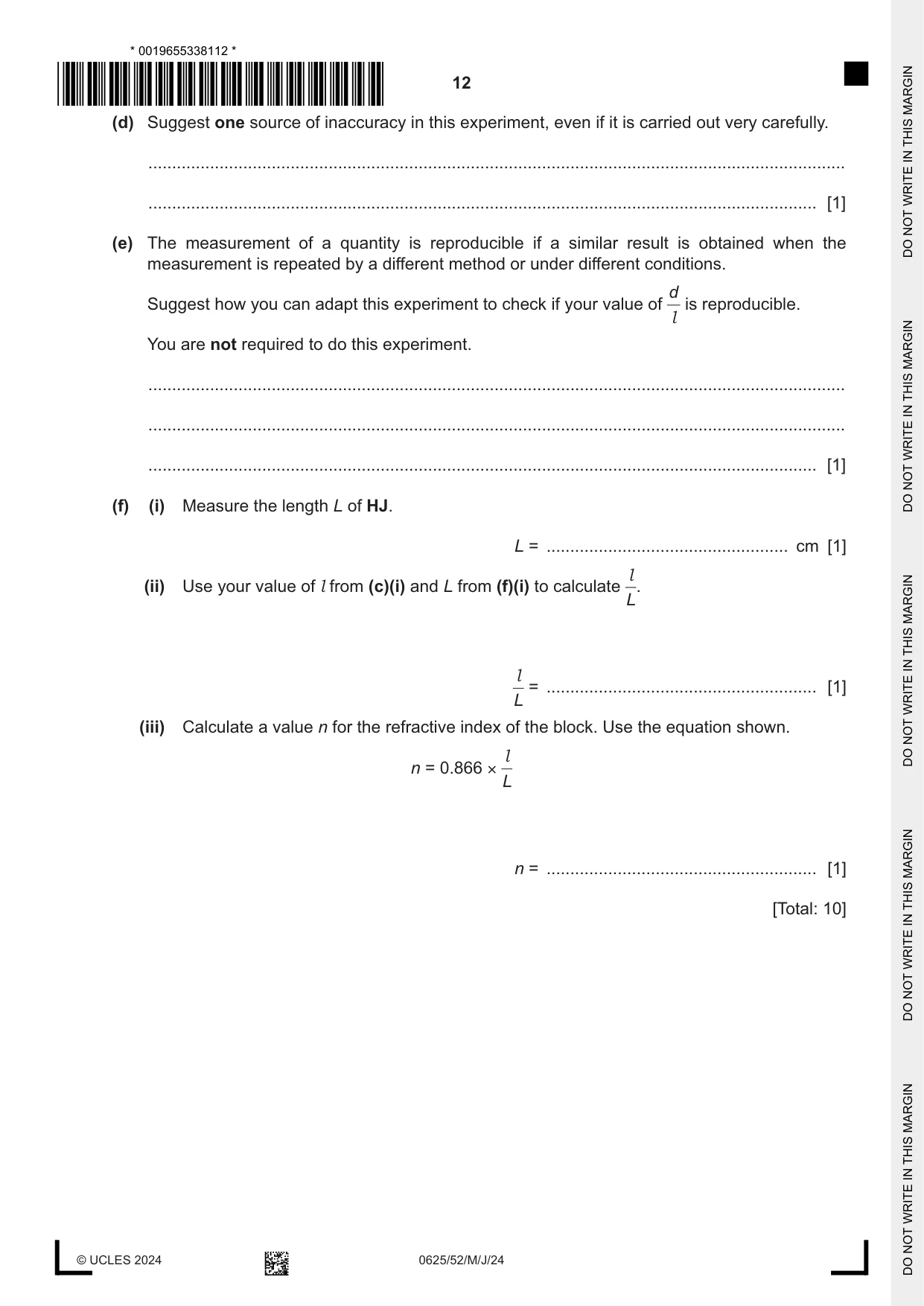 Cambridge IGCSE Physics 0625 2024 May/June Paper 5 · Variant 2 question paper, page 12 of 16