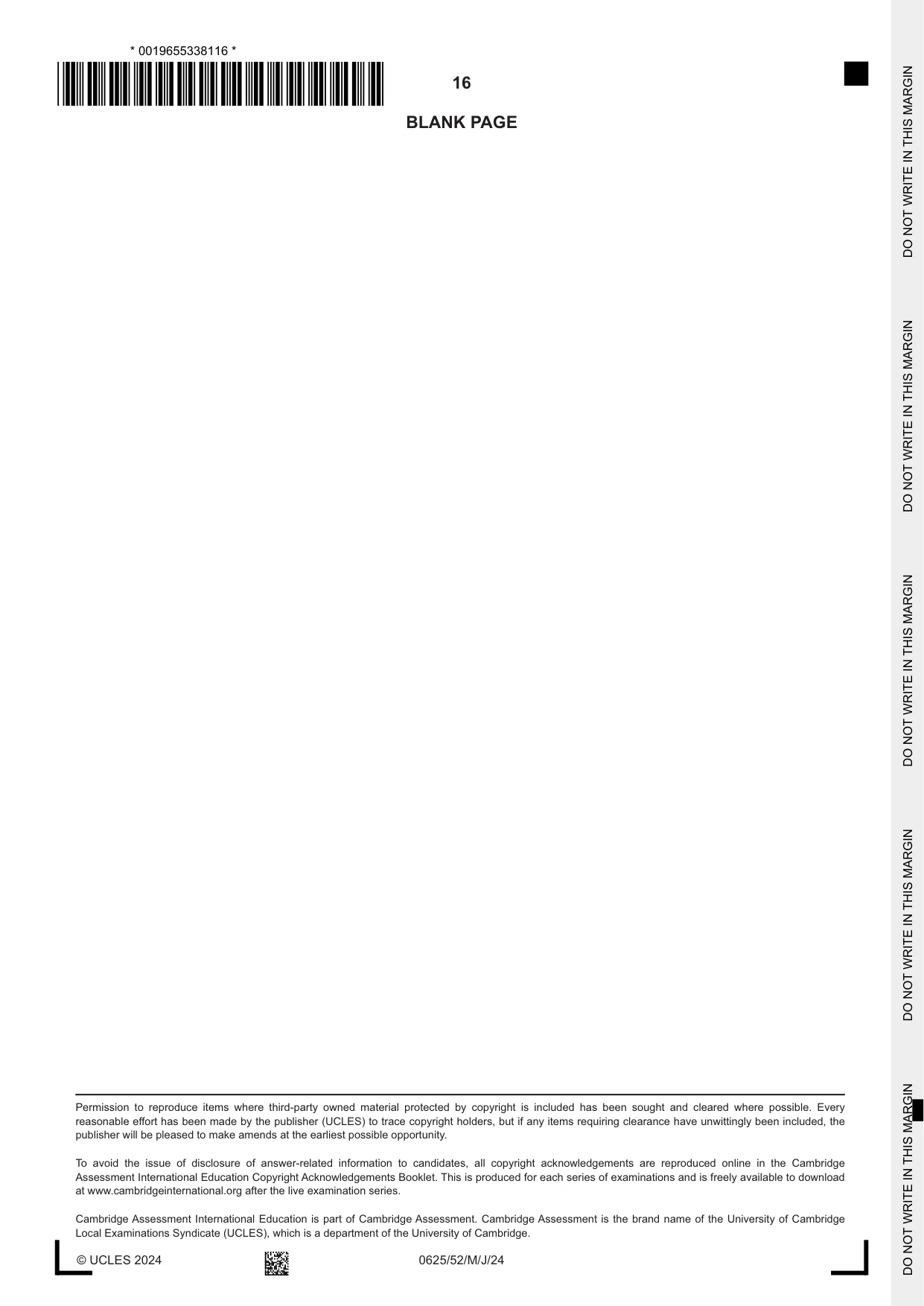 Cambridge IGCSE Physics 0625 2024 May/June Paper 5 · Variant 2 question paper, page 16 of 16