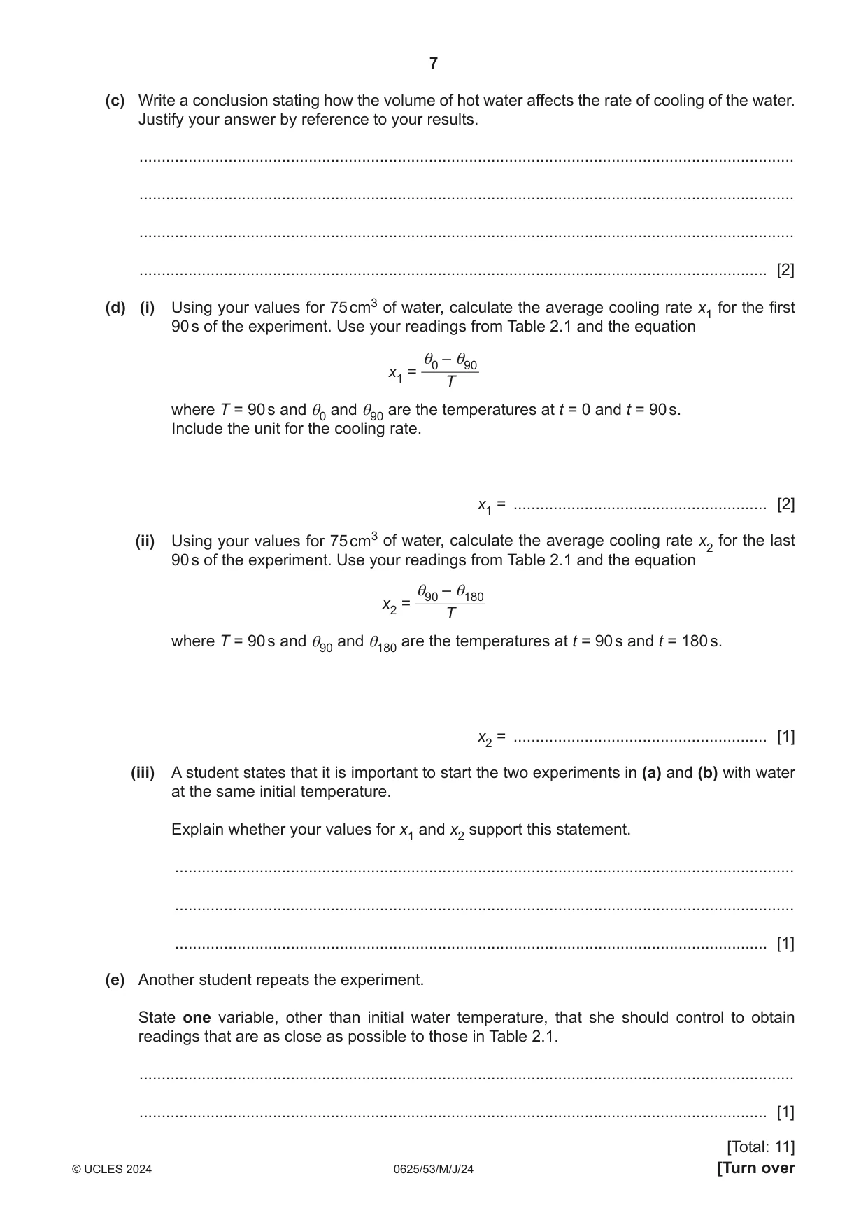 Cambridge IGCSE Physics 0625 2024 May/June Paper 5 · Variant 3 question paper, page 7 of 12