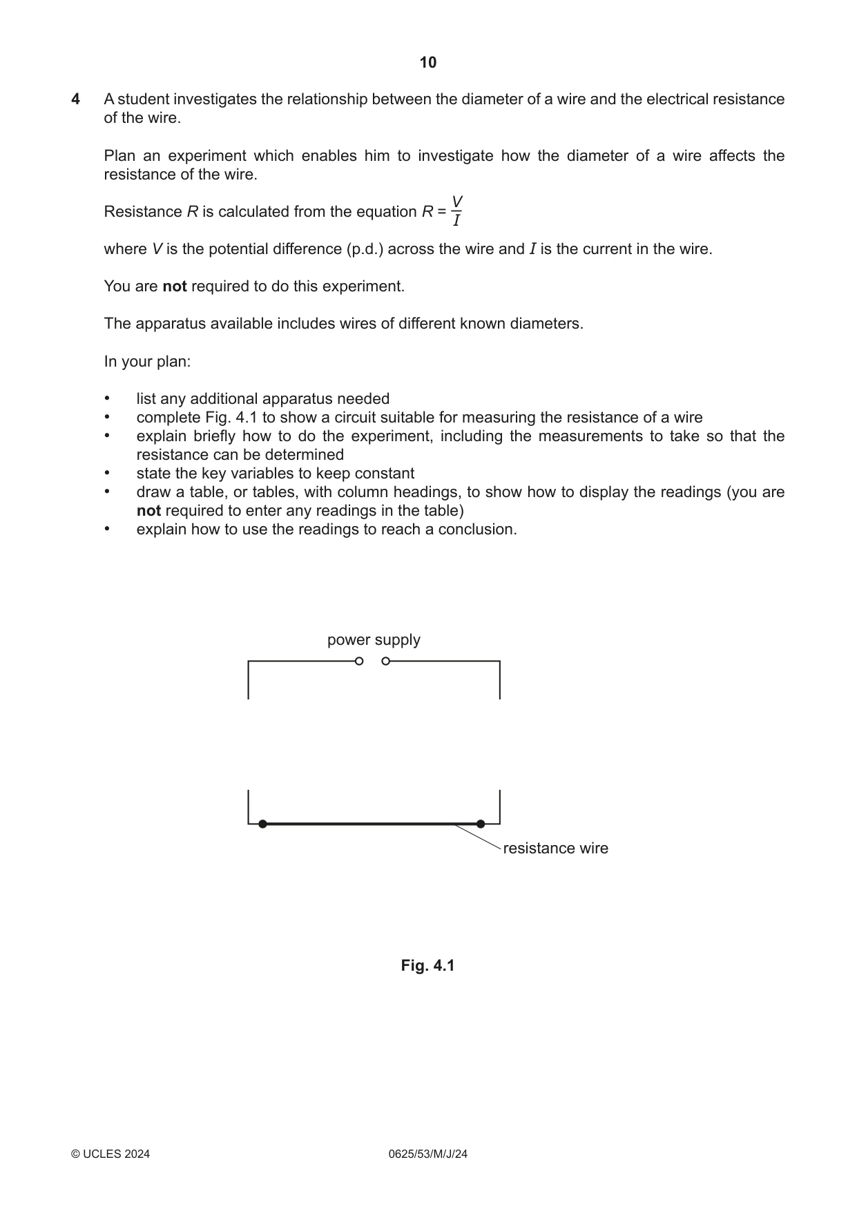 Cambridge IGCSE Physics 0625 2024 May/June Paper 5 · Variant 3 question paper, page 10 of 12