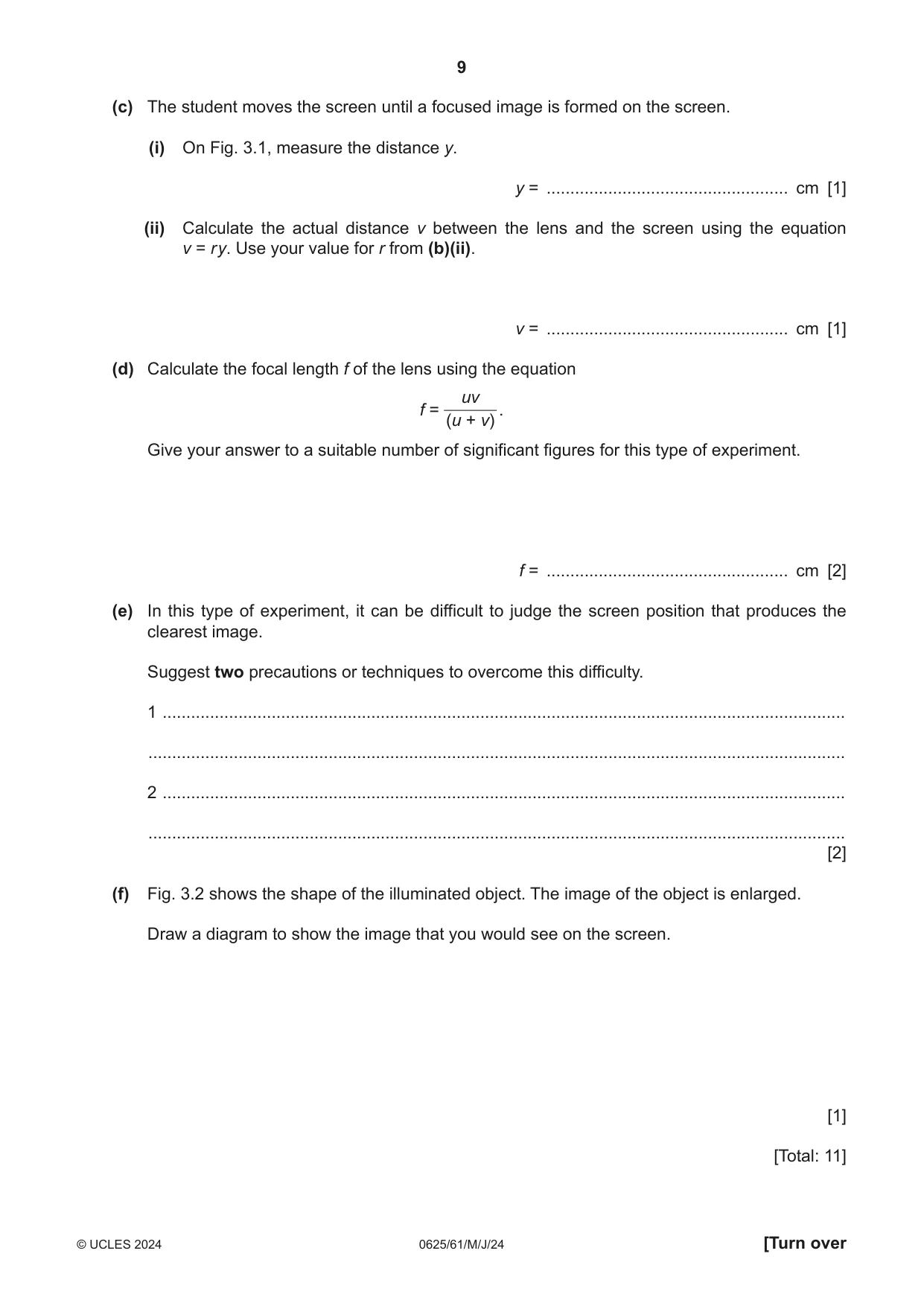 Cambridge IGCSE Physics 0625 2024 May/June Paper 6 · Variant 1 question paper, page 9 of 12