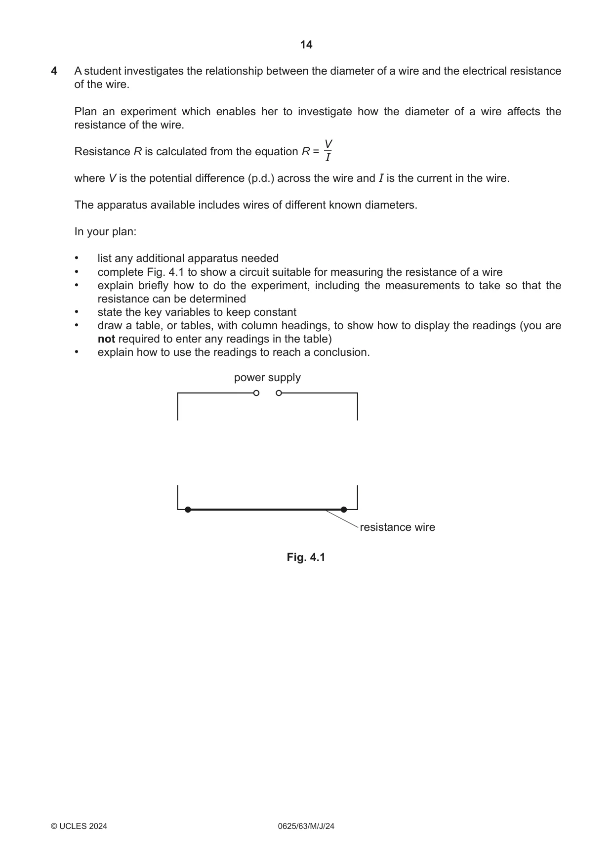 Cambridge IGCSE Physics 0625 2024 May/June Paper 6 · Variant 3 question paper, page 14 of 16