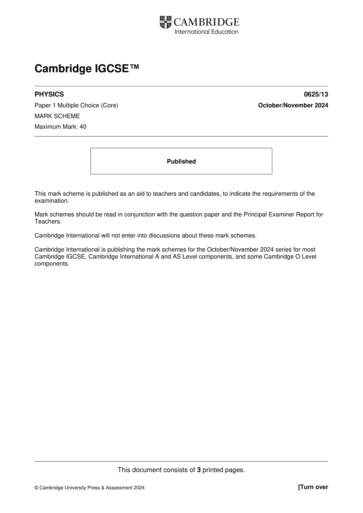 Mark scheme, page 1 of 3