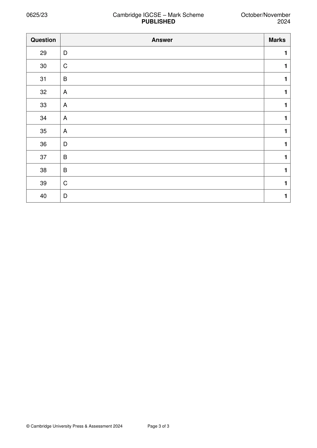 Mark scheme, page 3 of 3
