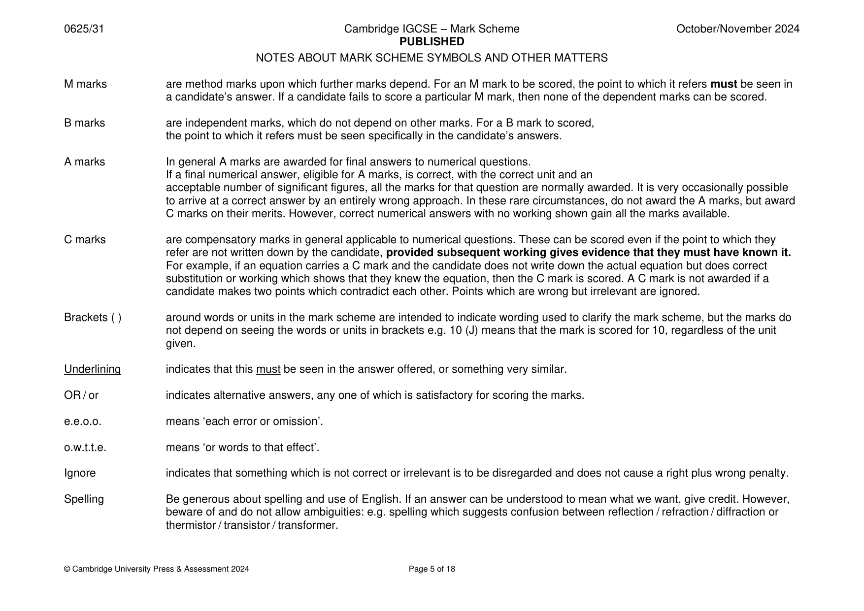 Mark scheme, page 5 of 18
