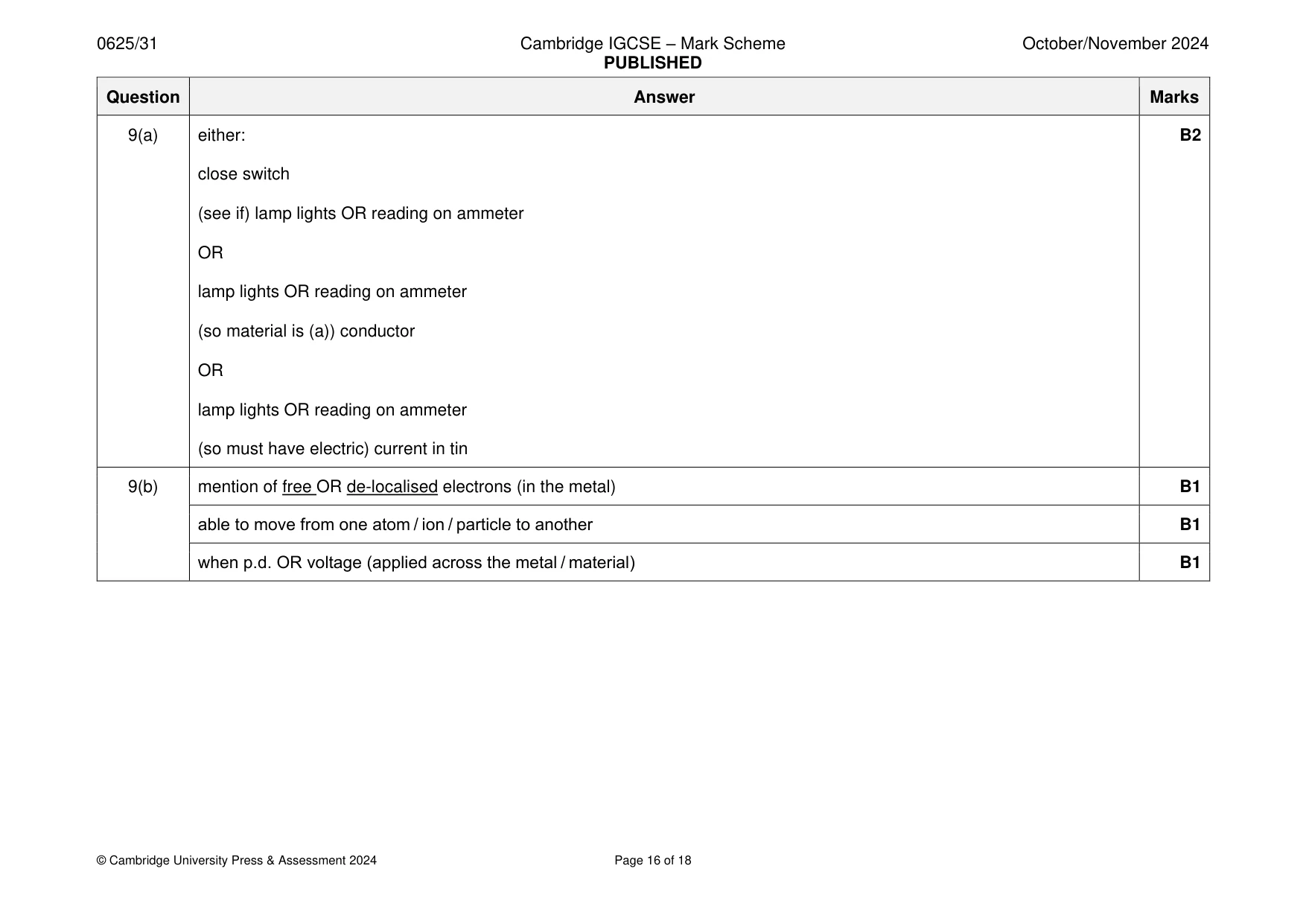 Mark scheme, page 16 of 18