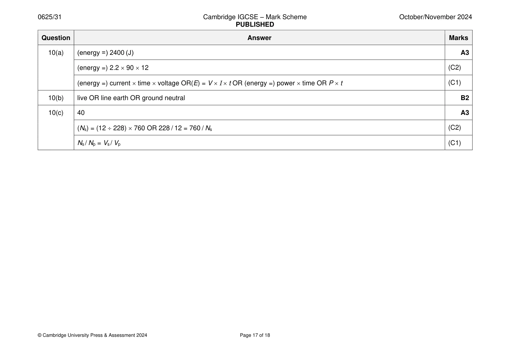 Mark scheme, page 17 of 18