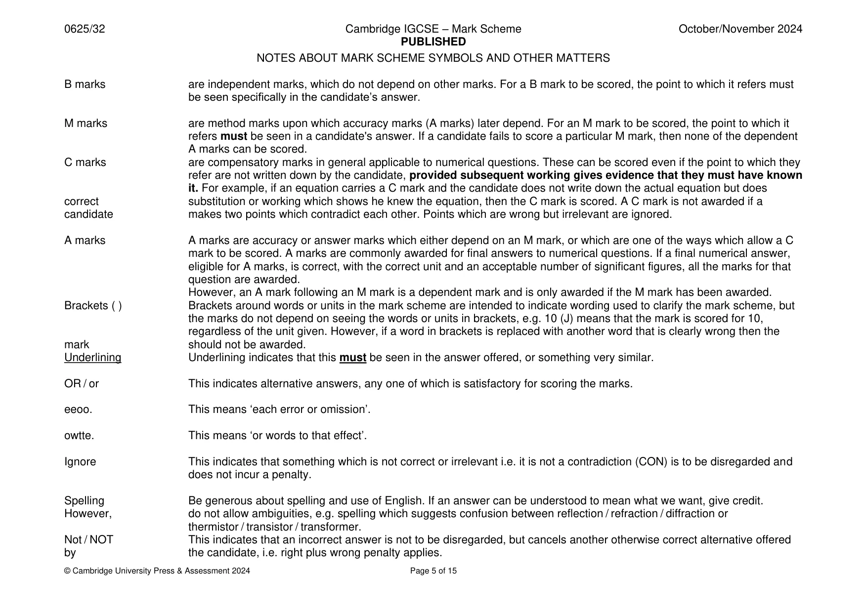 Mark scheme, page 5 of 15