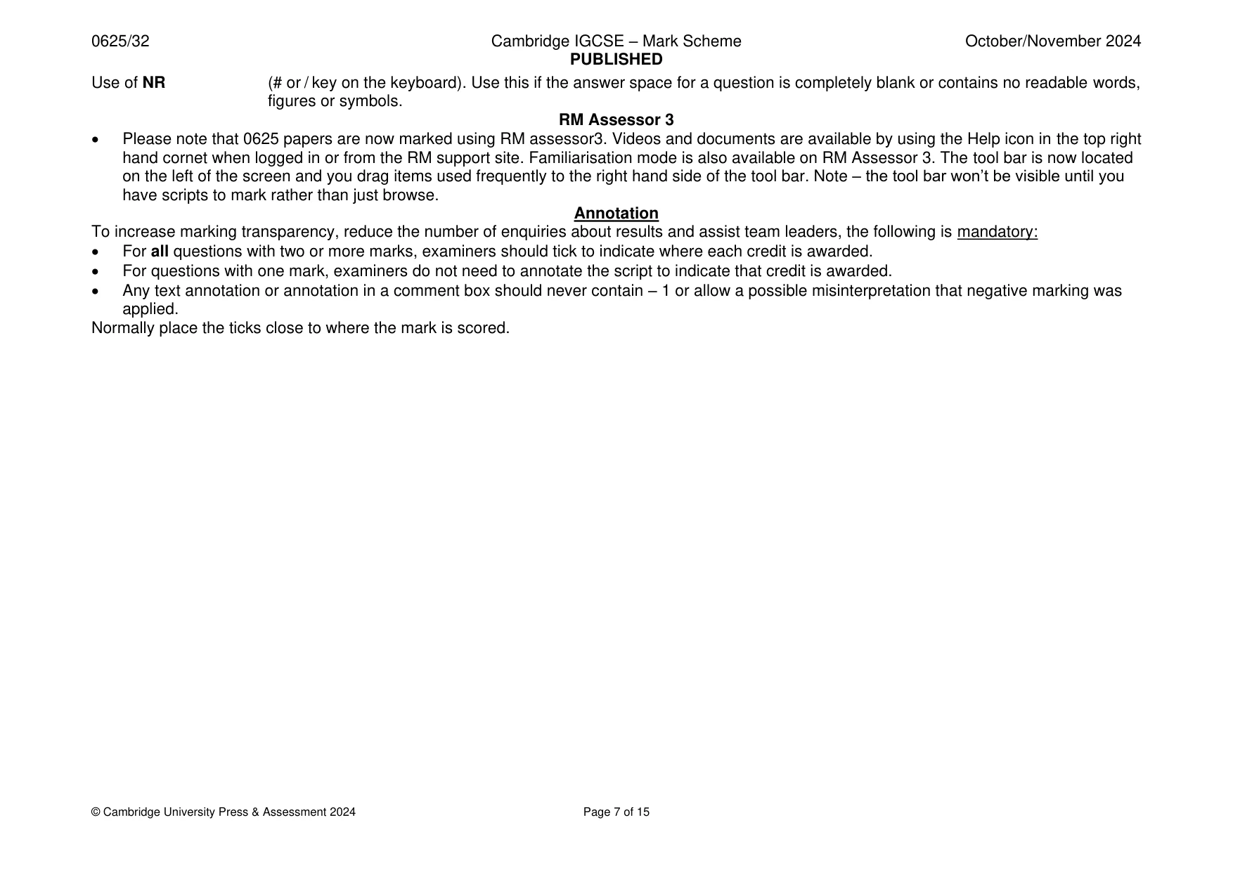 Mark scheme, page 7 of 15