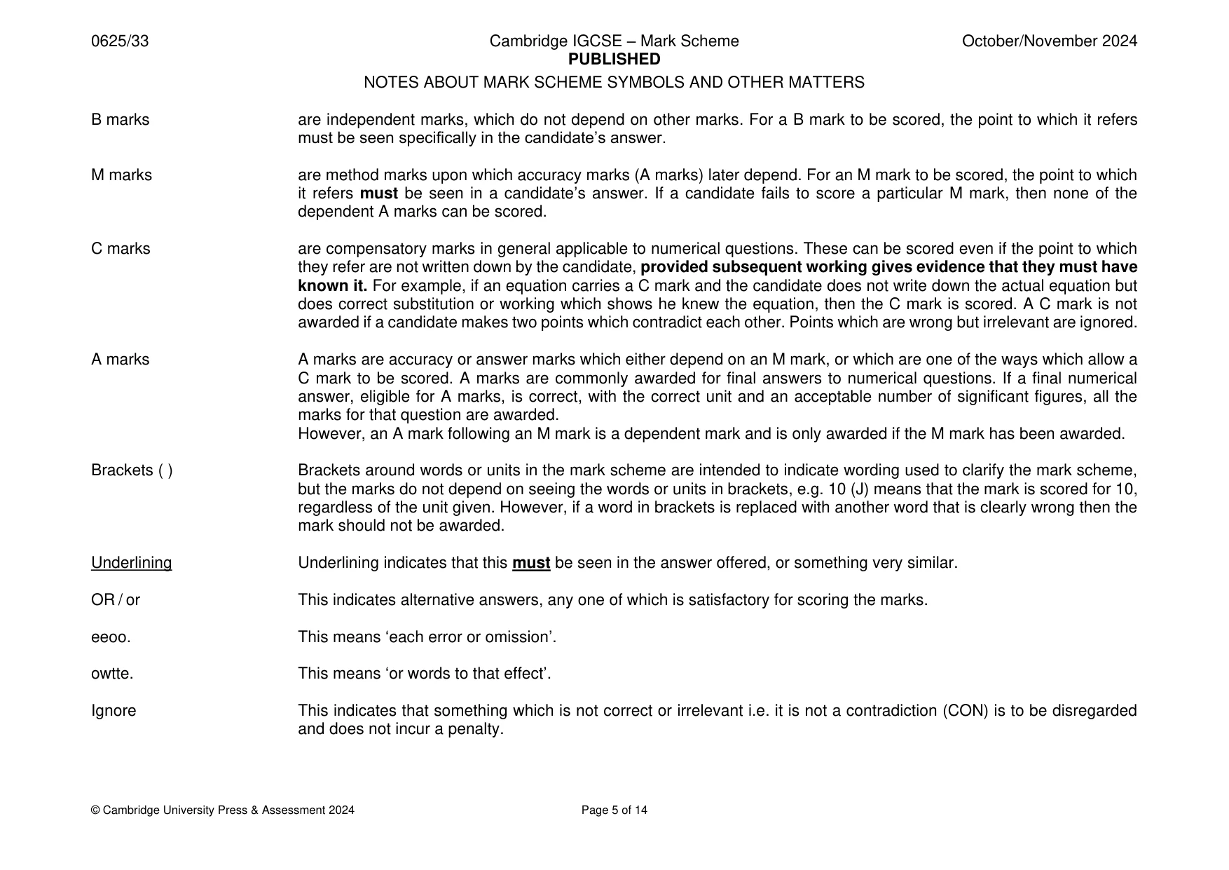 Mark scheme, page 5 of 14