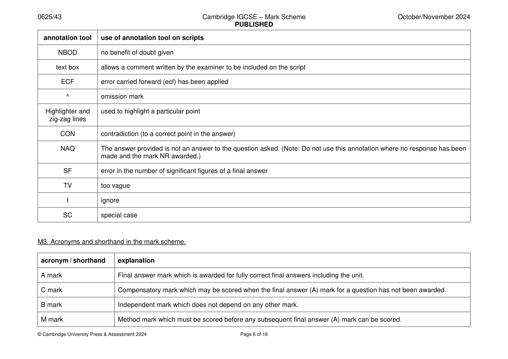 Mark scheme, page 6 of 18
