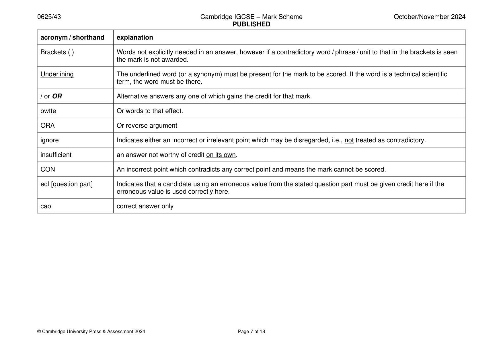 Mark scheme, page 7 of 18