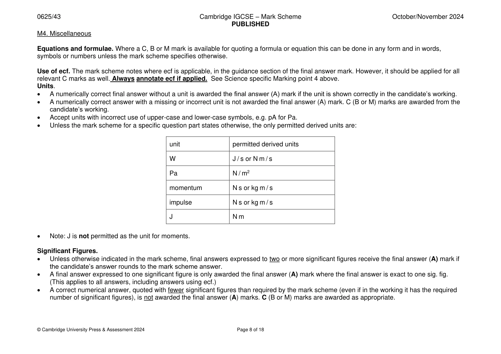 Mark scheme, page 8 of 18