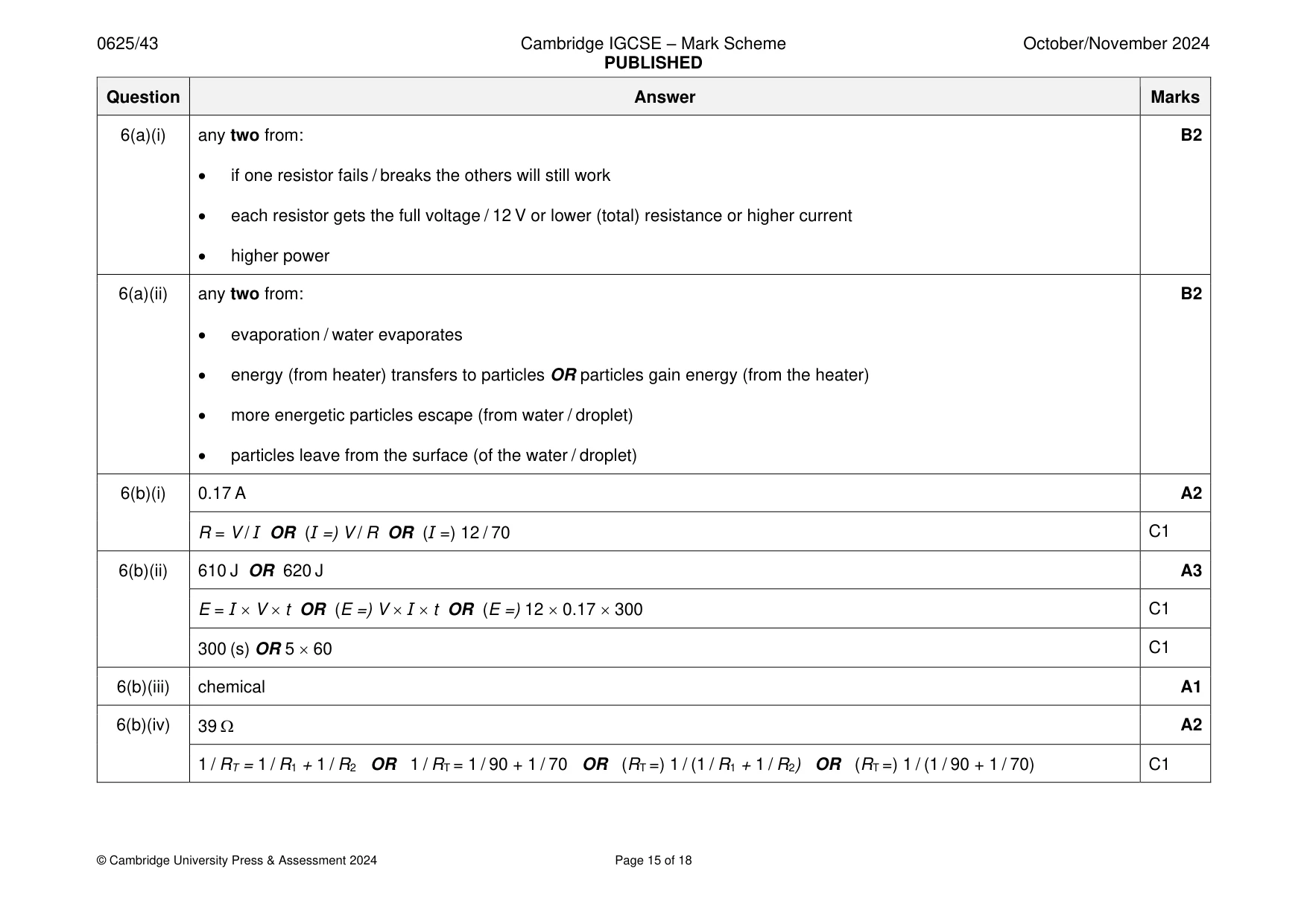 Mark scheme, page 15 of 18