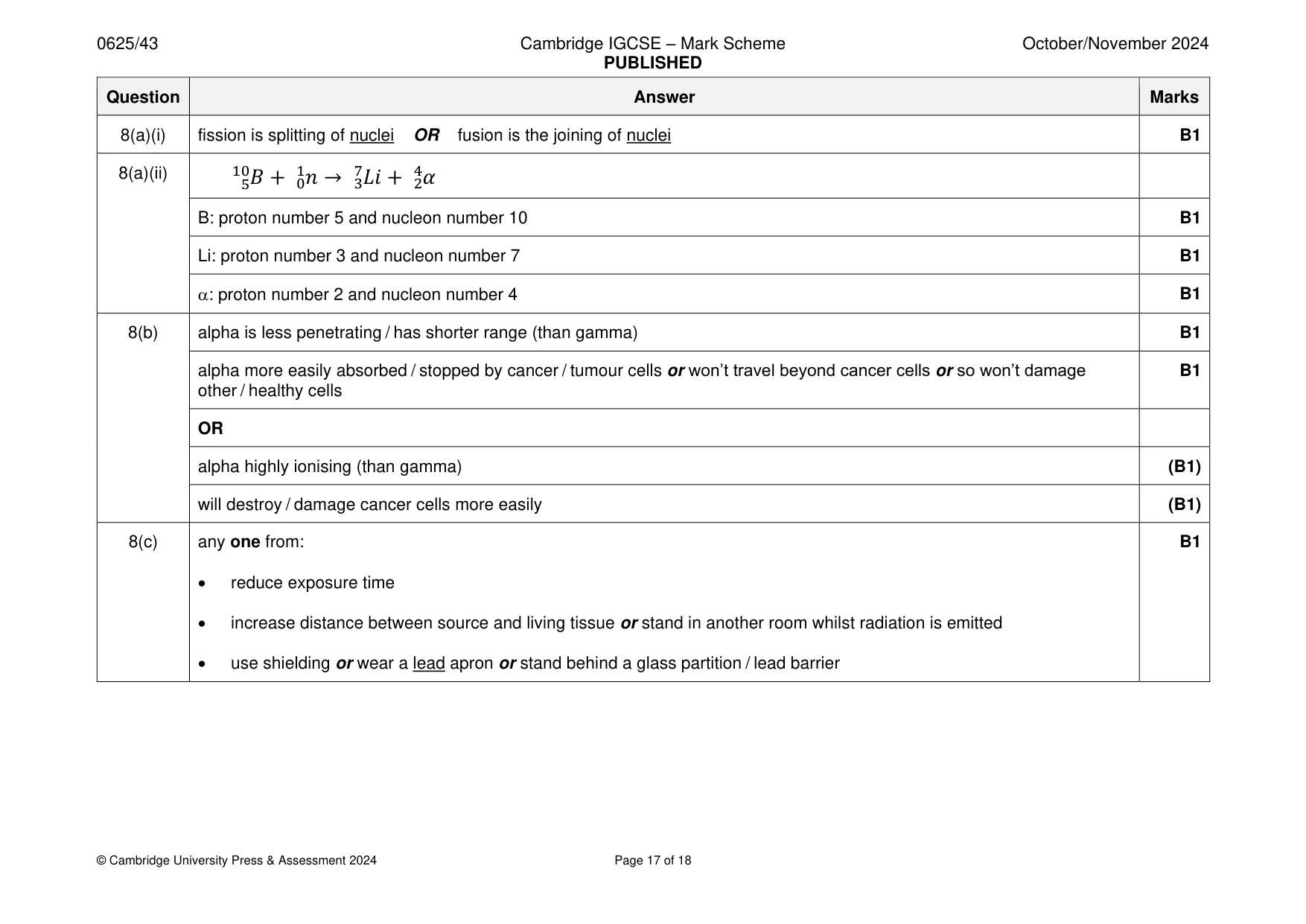 Mark scheme, page 17 of 18
