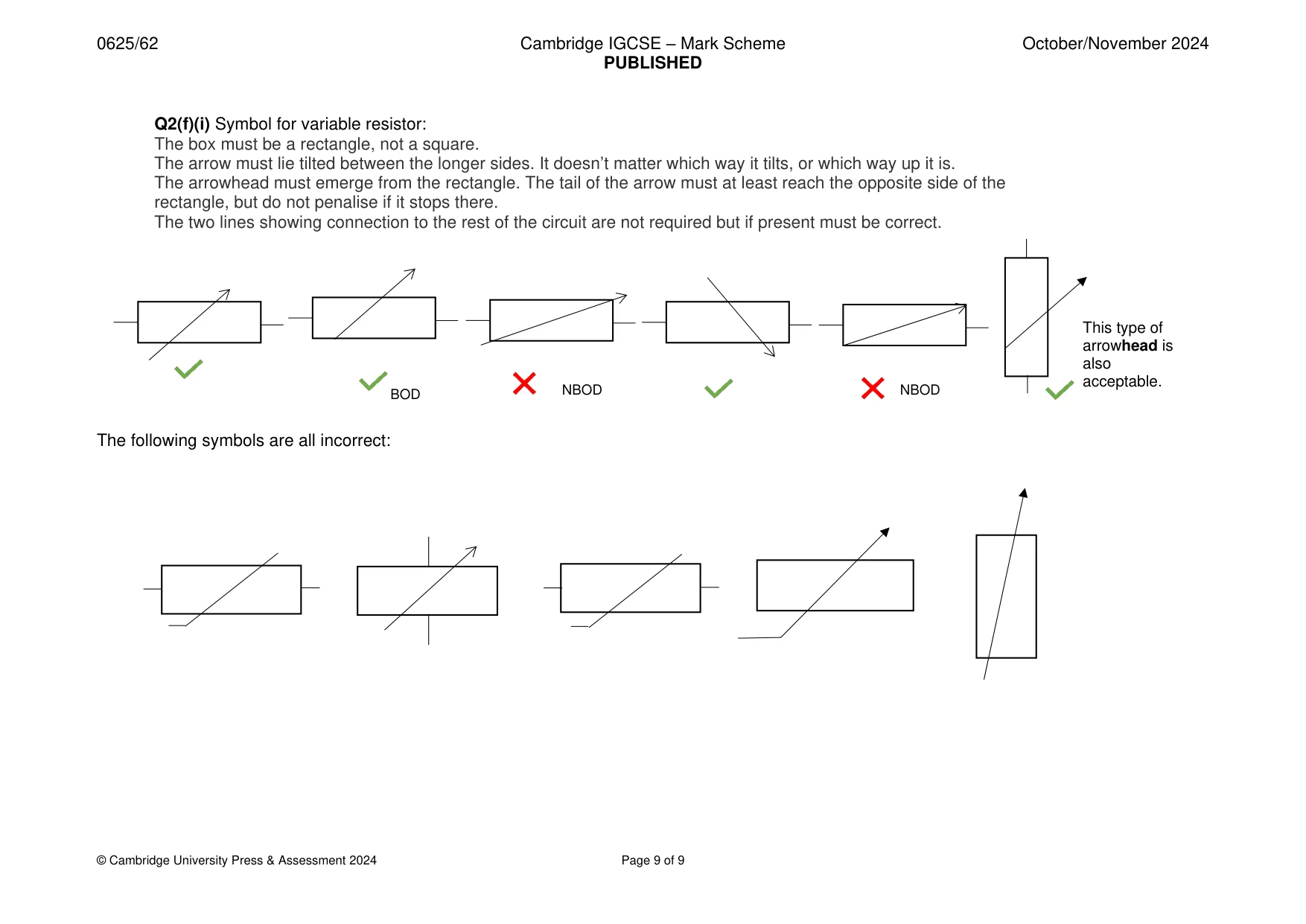 Mark scheme, page 9 of 9
