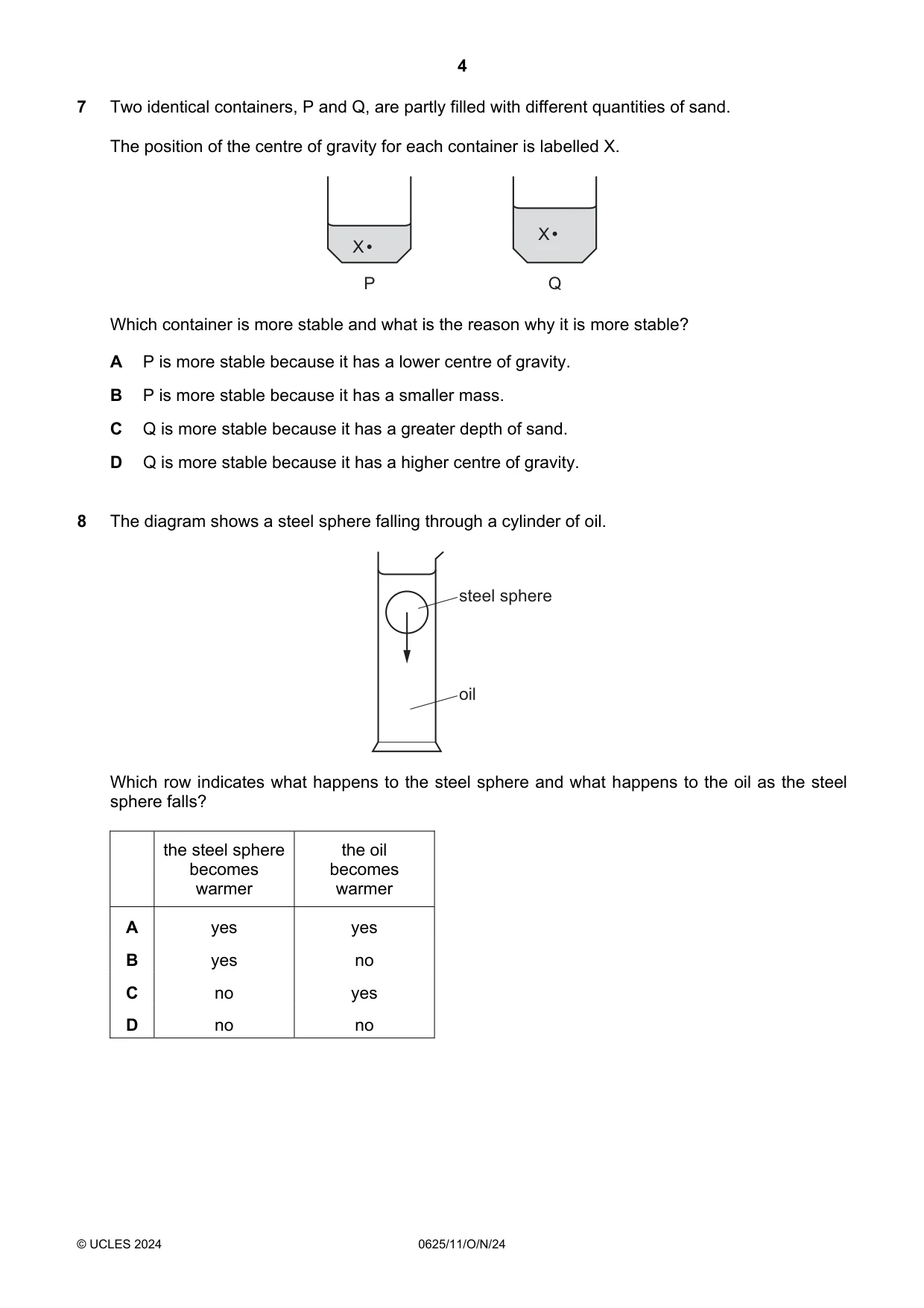 Cambridge IGCSE Physics 0625 2024 Oct/Nov Paper 1 · Variant 1 question paper, page 4 of 16