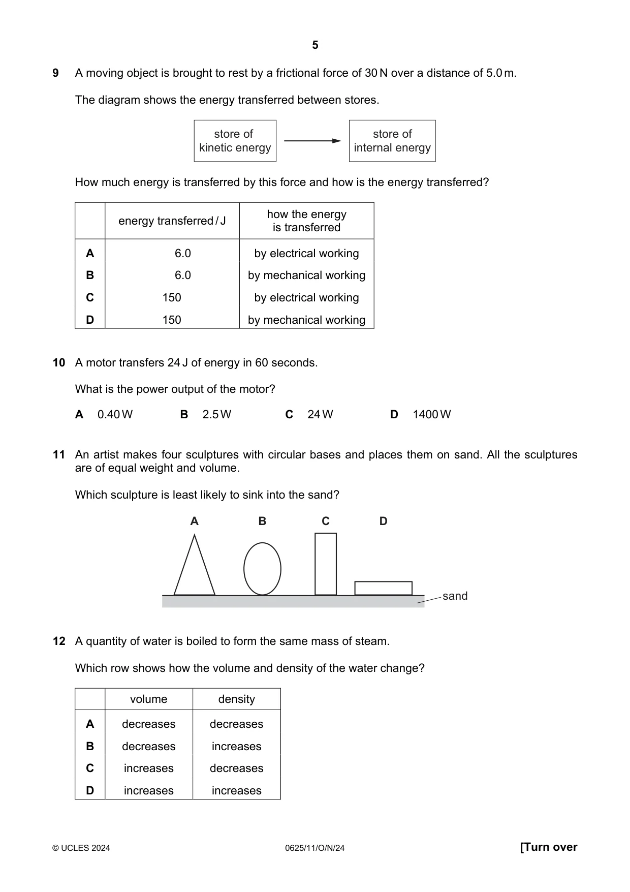 Cambridge IGCSE Physics 0625 2024 Oct/Nov Paper 1 · Variant 1 question paper, page 5 of 16